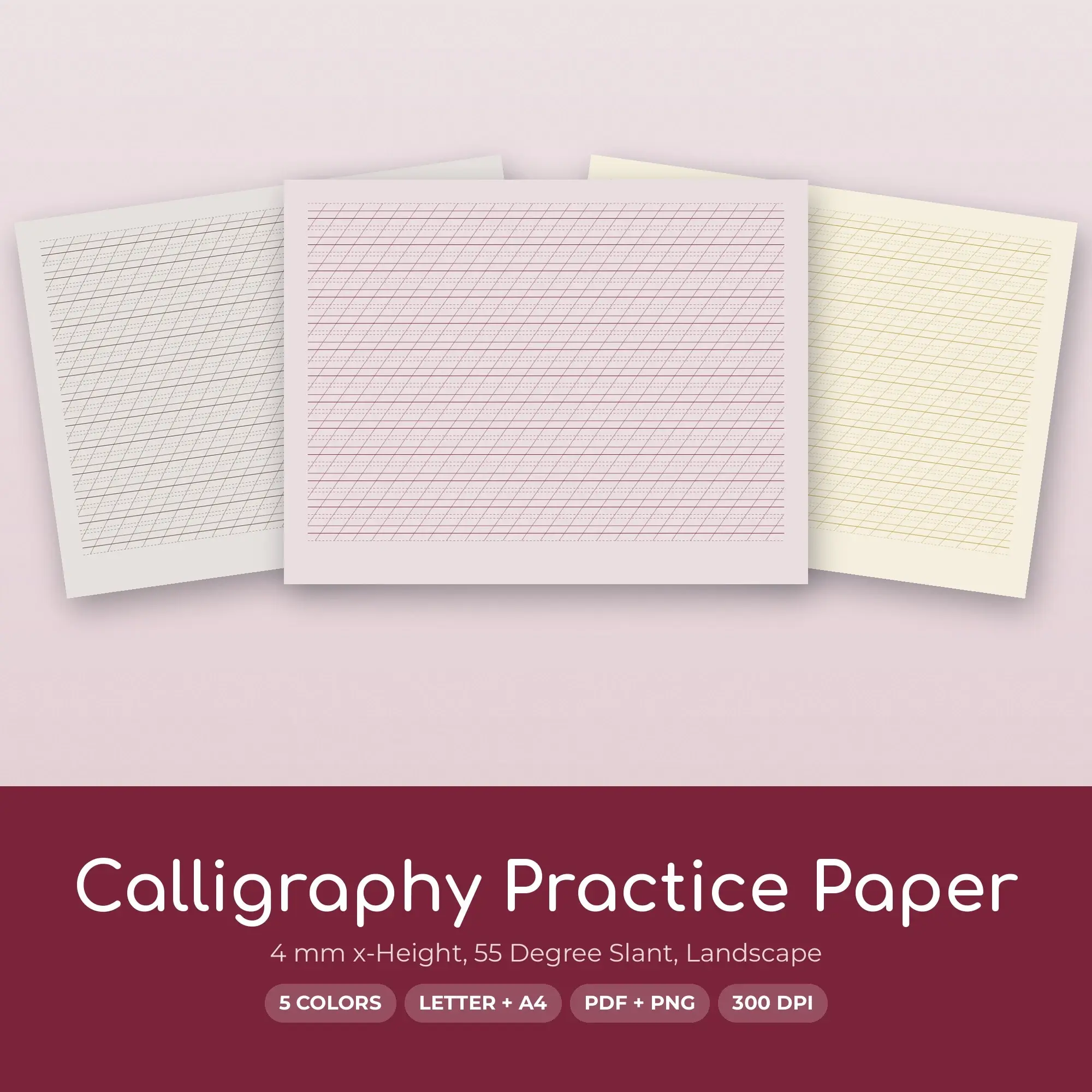 4 mm x-Height Calligraphy Practice Paper, 55 Degree Slant, Landscape preview