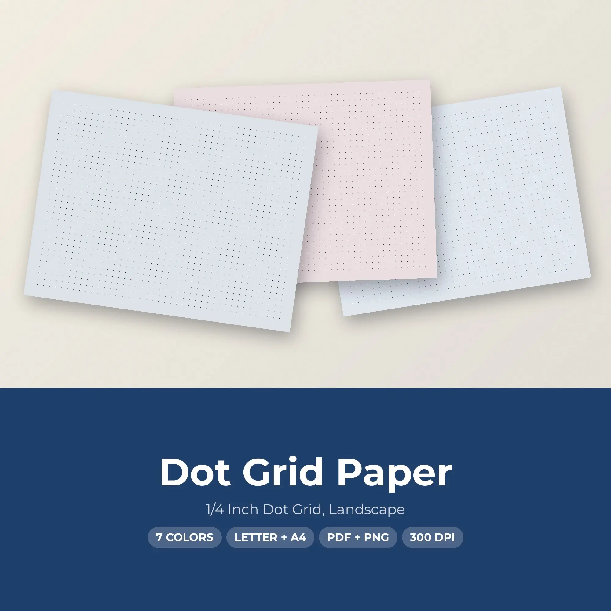 Dot Grid Paper - 1/4 Inch Dot Grid, Landscape, 7 Colorways, PDF + PNG preview