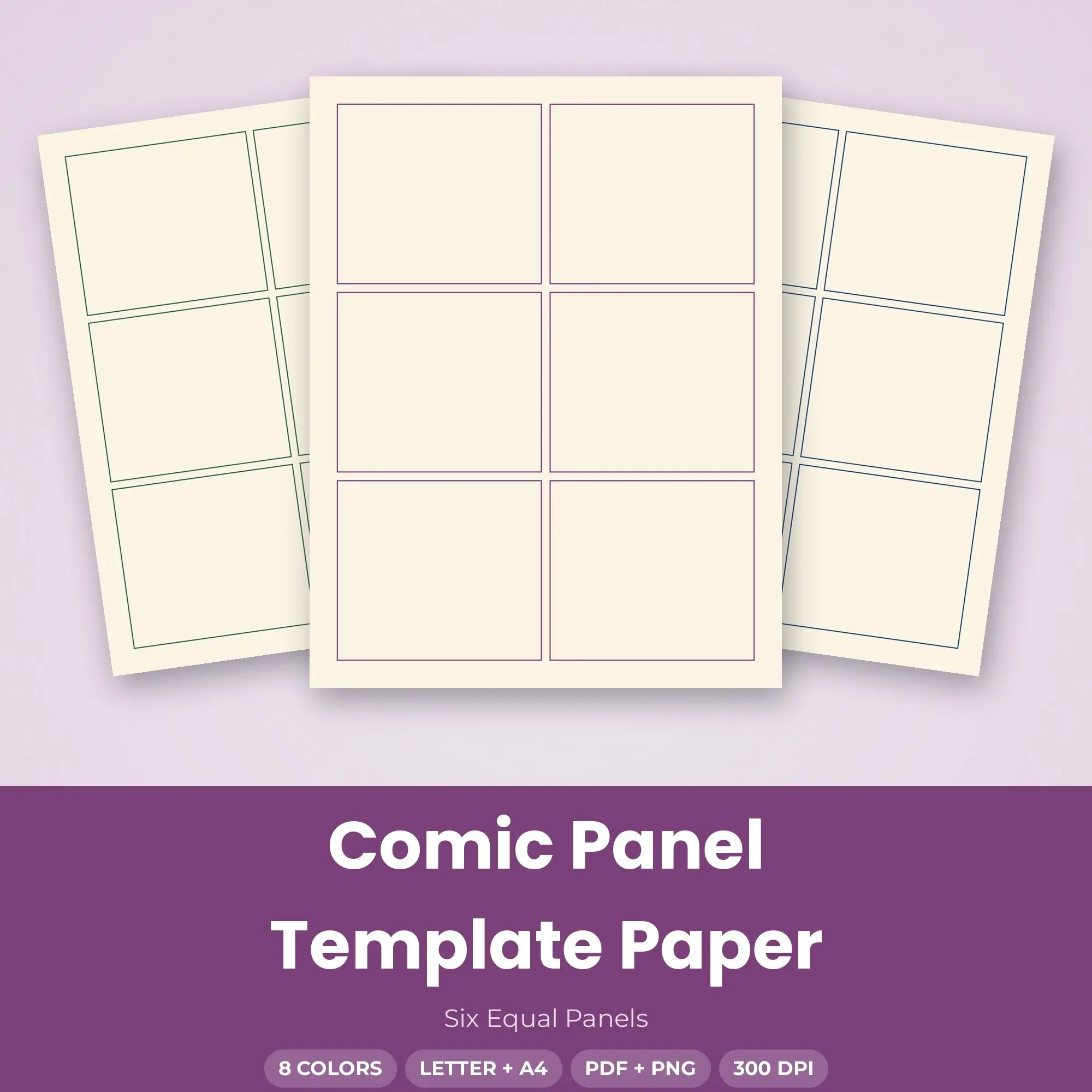 Comic Panel Template Paper Pack, Six Equal Panels - PDF + PNG, preview 1 of 2