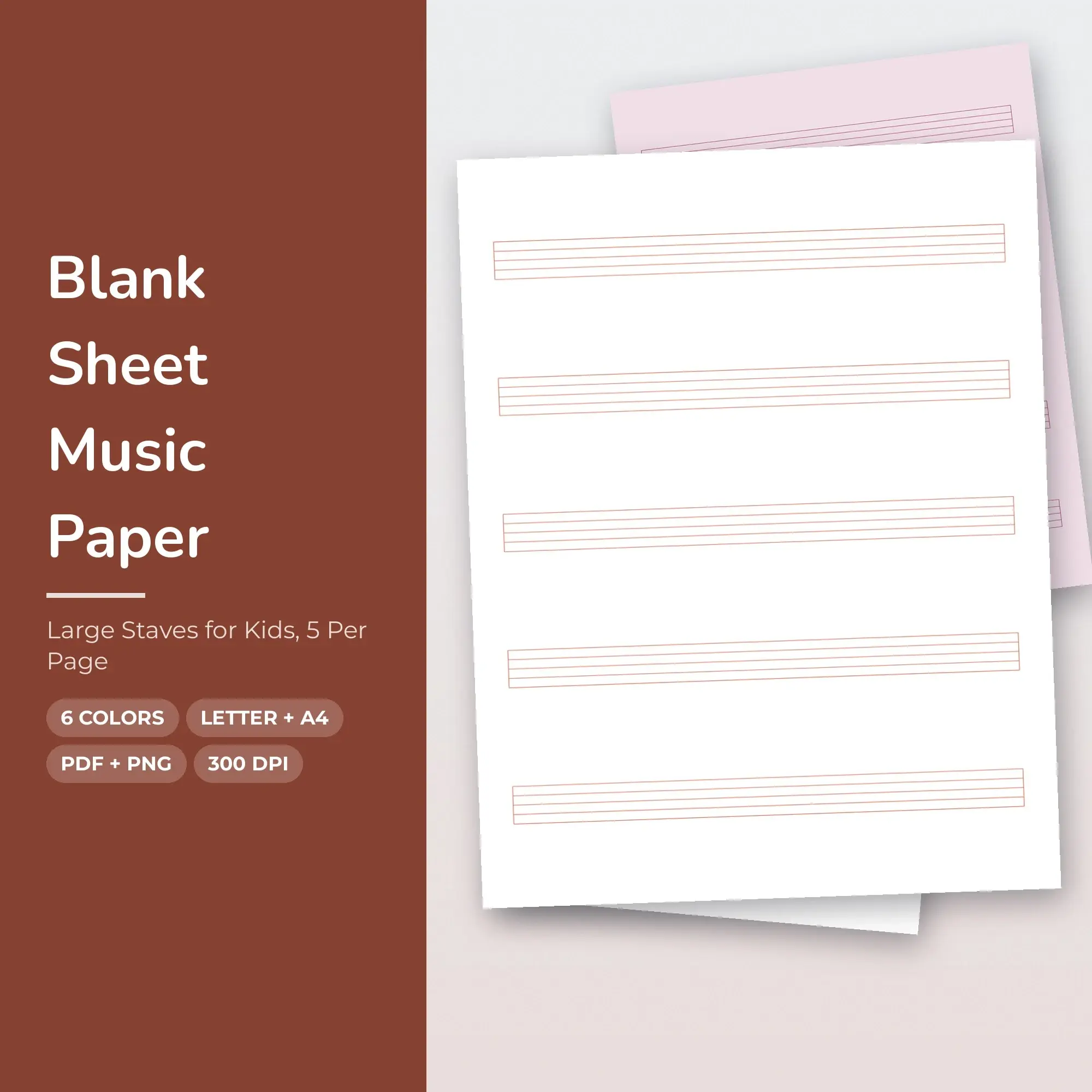 Large Staves for Kids Blank Sheet Music Paper, 5 Per Page preview