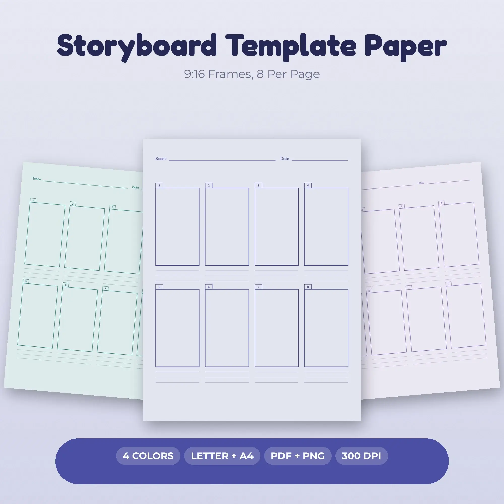 Storyboard Template Paper Pack, 9:16 Frames, 8 Per Page - PDF + PNG, preview 1 of 2