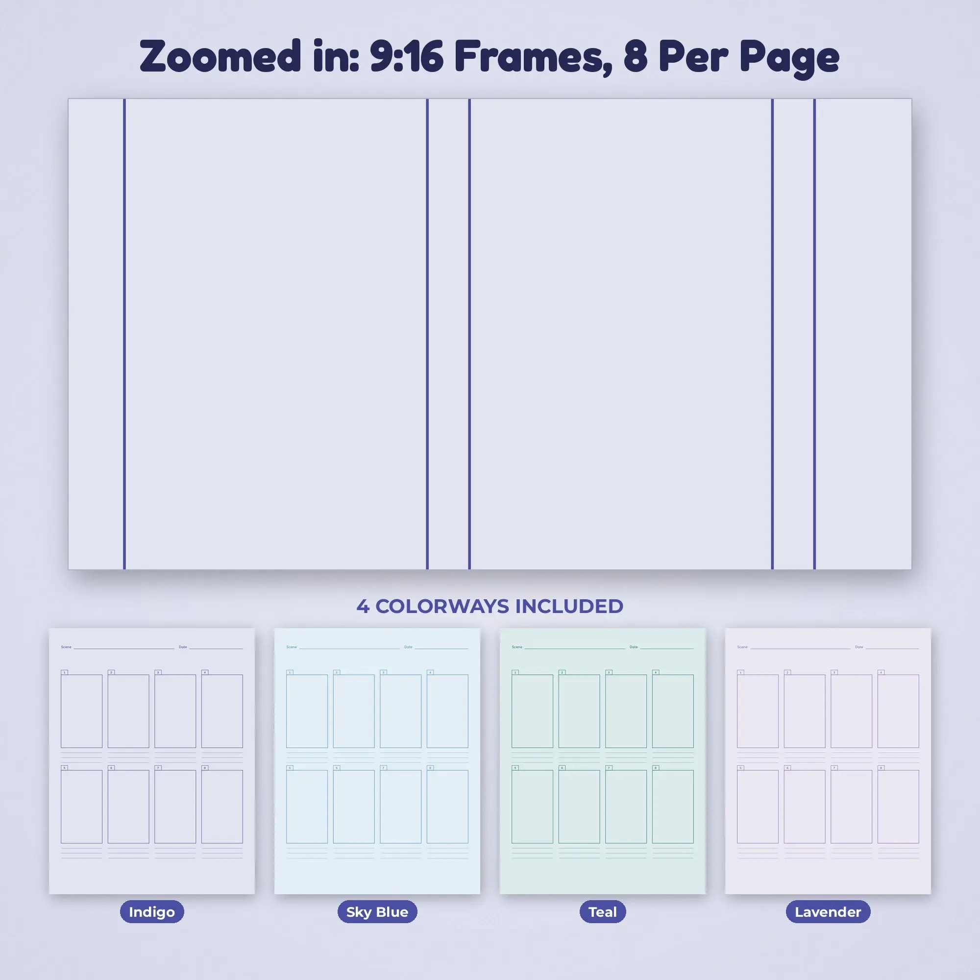 Storyboard Template Paper Pack, 9:16 Frames, 8 Per Page - PDF + PNG, preview 2 of 2