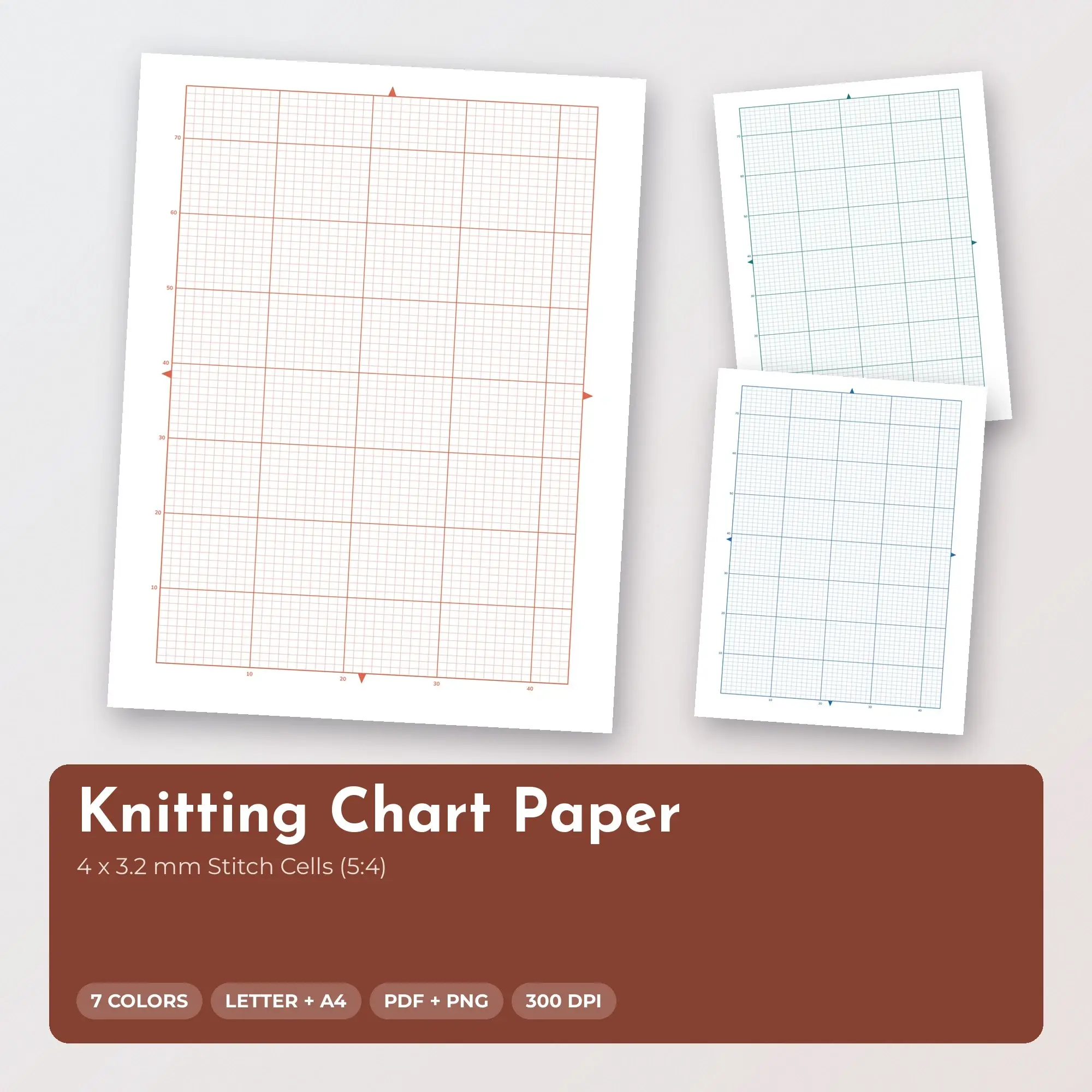 Knitting Chart Paper Pack, 4 x 3.2 mm Stitch Cells (5:4) - PDF + PNG preview