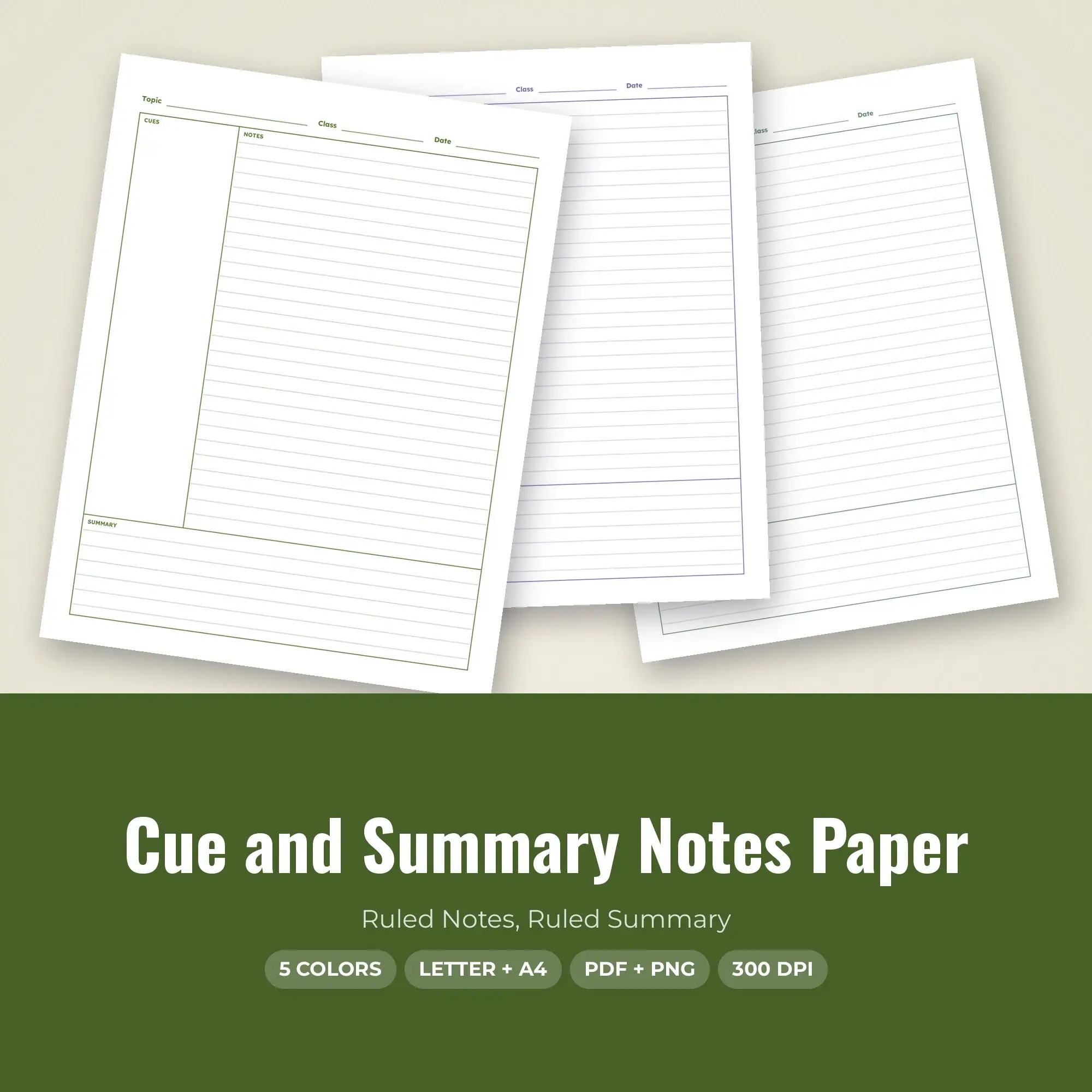 Ruled Notes Cue and Summary Notes Paper, Ruled Summary preview