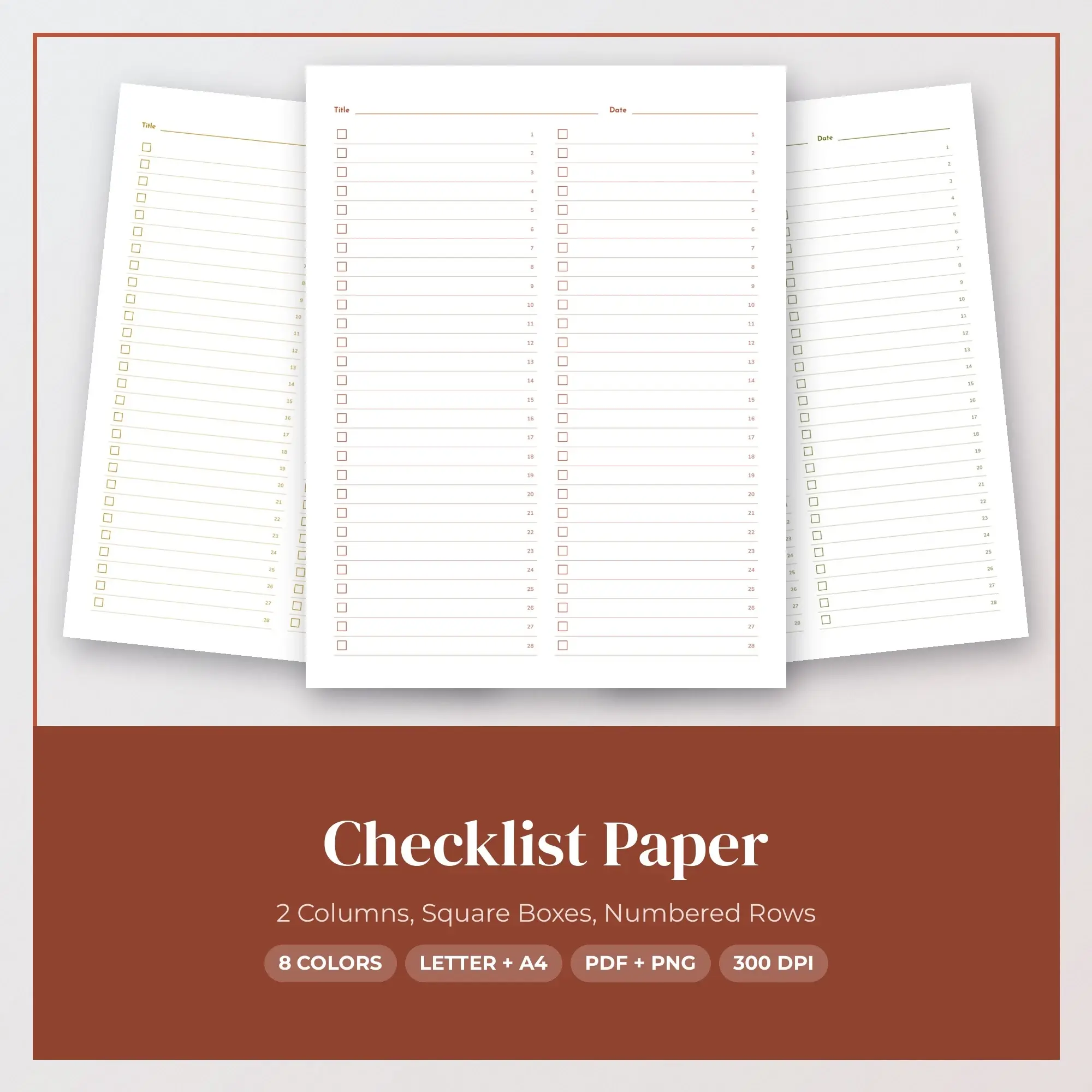 2 Columns Checklist Paper, Square Boxes, Numbered Rows preview
