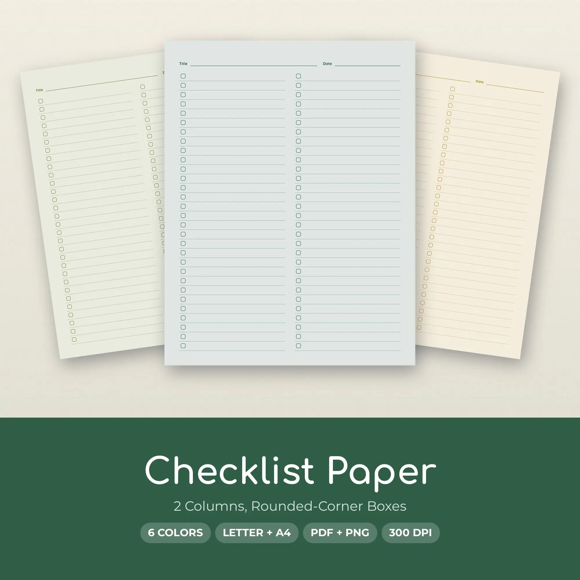 6 Color Checklist Paper: 2 Columns, Rounded-Corner Boxes | PDF & PNG preview