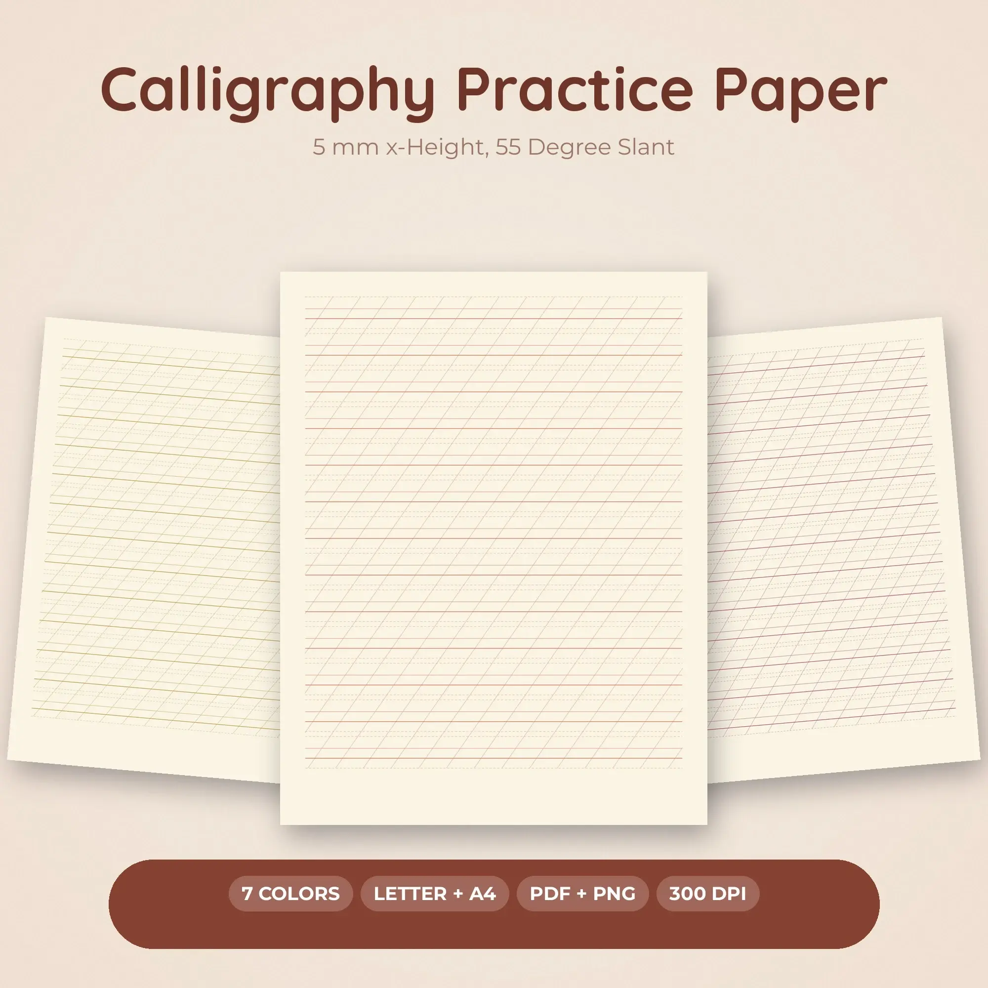 5 mm x-Height Calligraphy Practice Paper, 55 Degree Slant preview