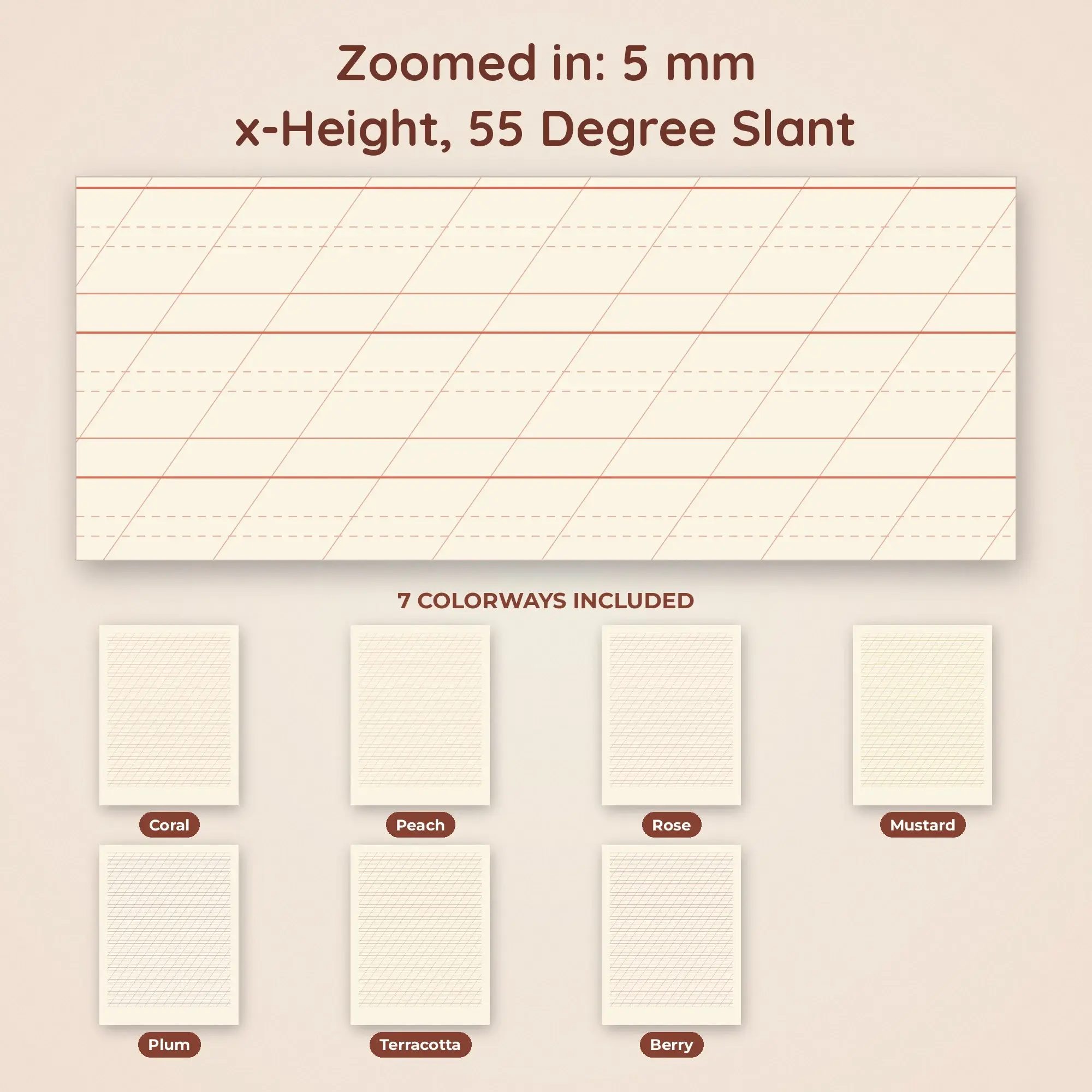 5 mm x-Height Calligraphy Practice Paper, 55 Degree Slant, preview 2 of 2