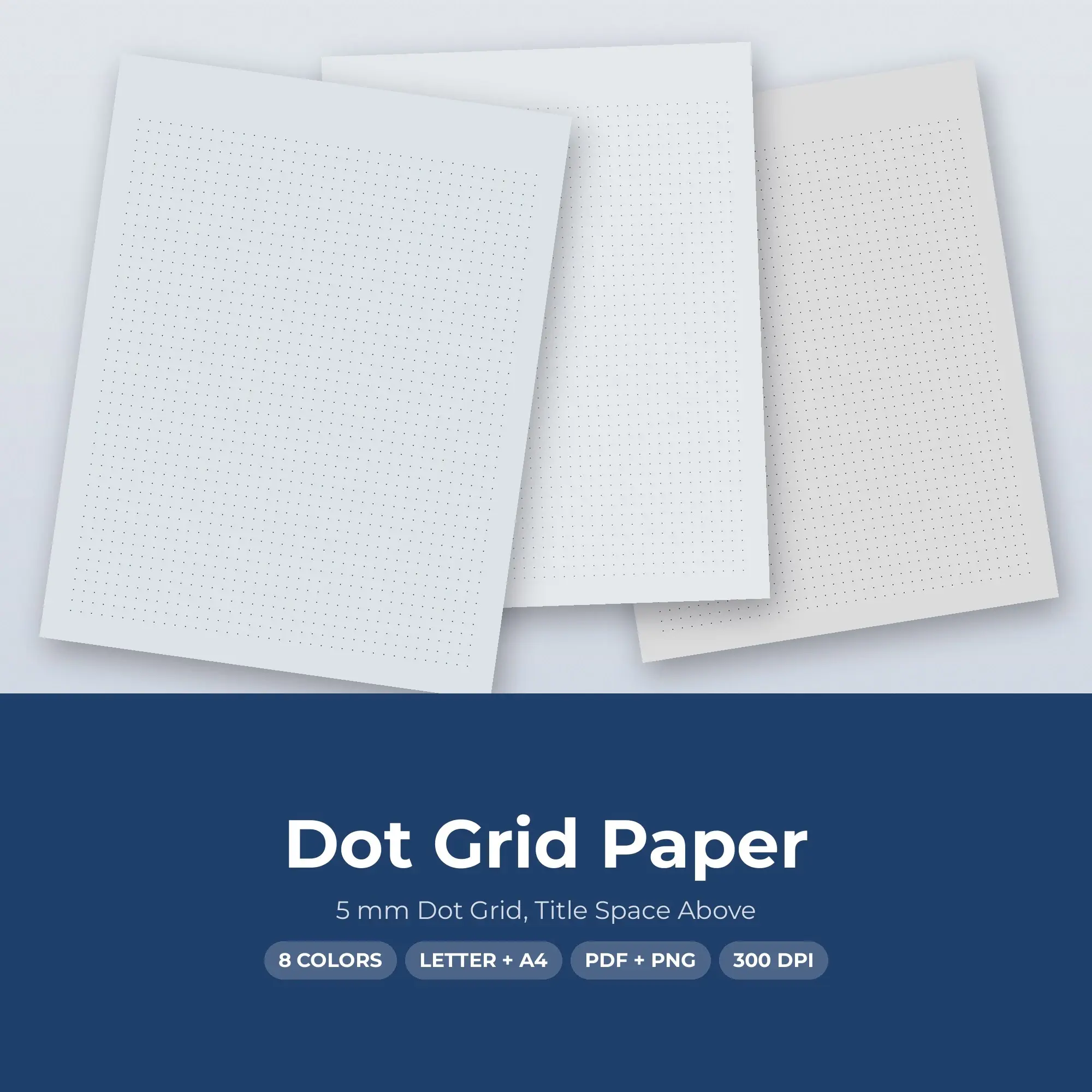 8 Color Dot Grid Paper: 5 mm Dot Grid, Title Space Above | PDF & PNG preview