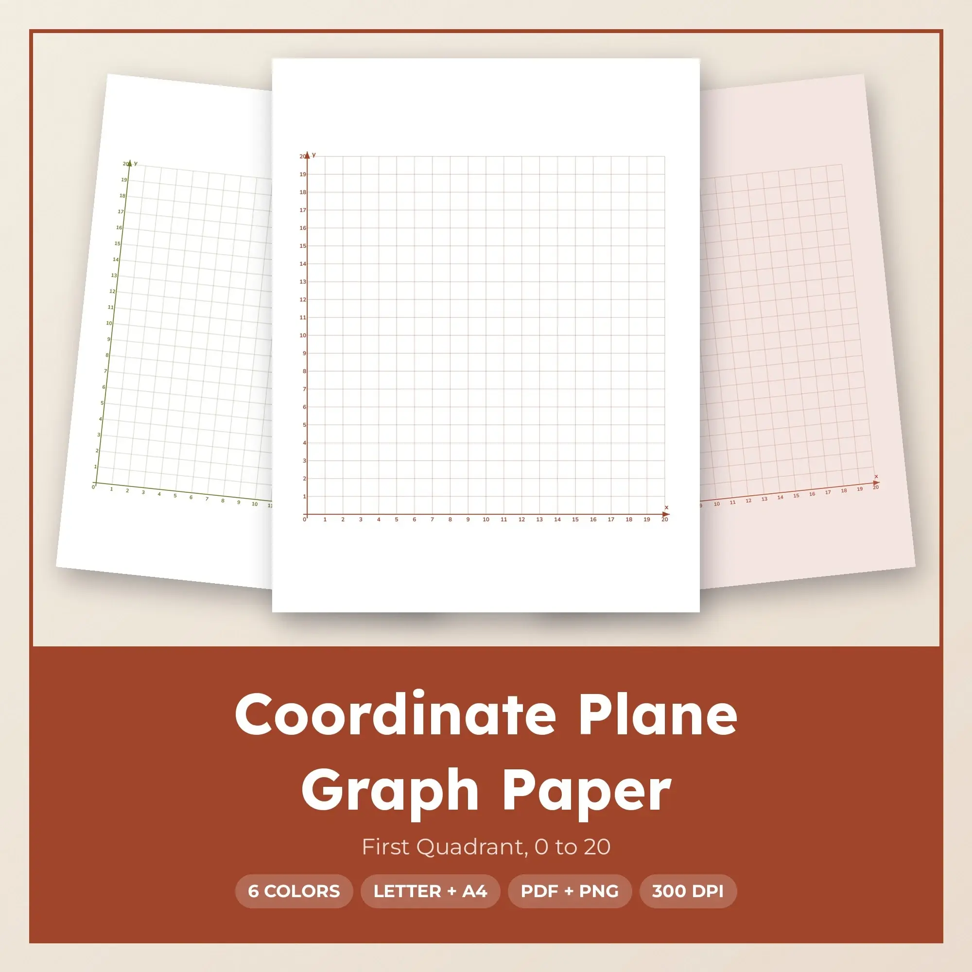 Coordinate Plane Graph Paper Pack, First Quadrant, 0 to 20 - PDF + PNG preview