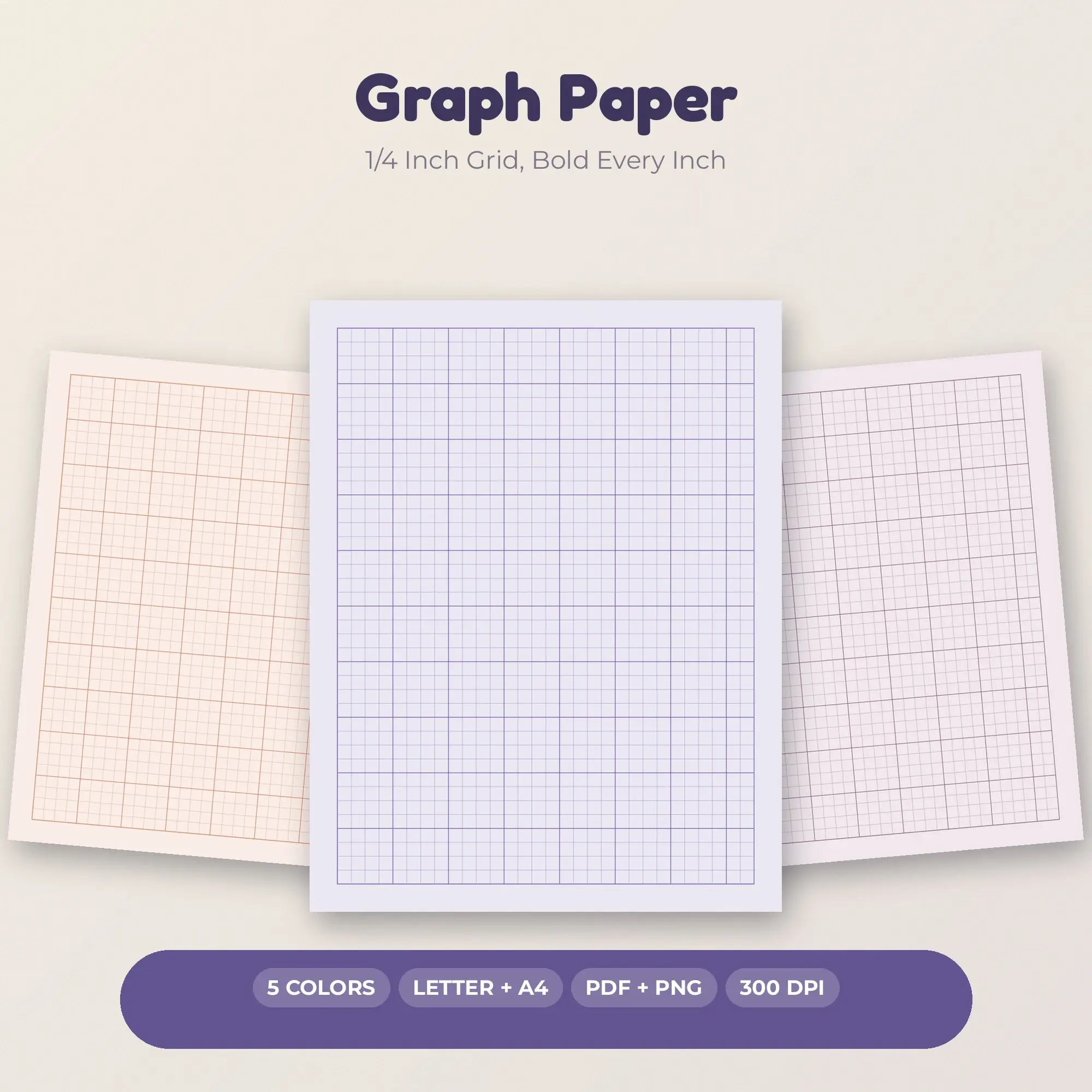 Graph Paper Pack, 1/4 Inch Grid, Bold Every Inch - PDF + PNG preview