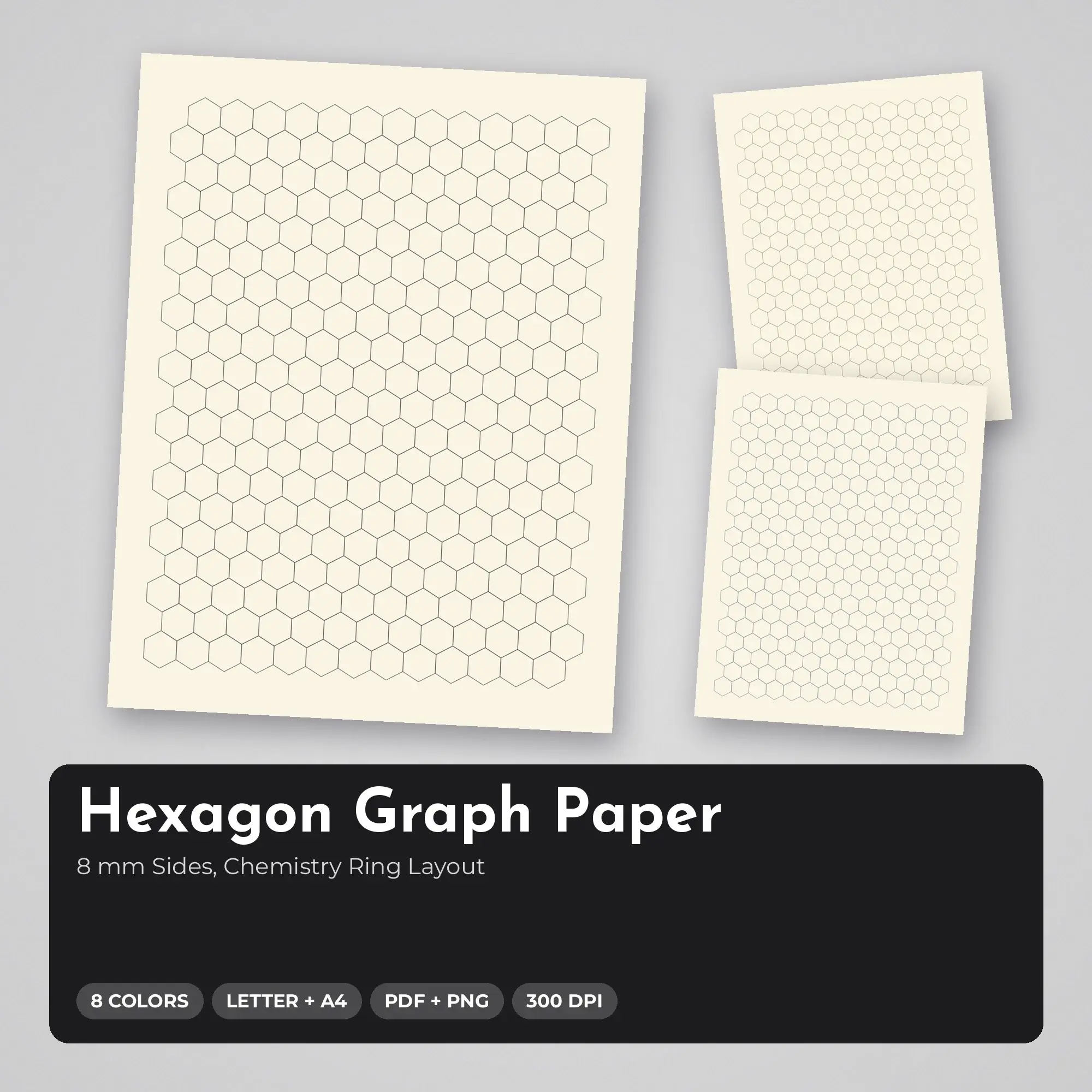 8 mm Sides Hexagon Graph Paper, Chemistry Ring Layout preview