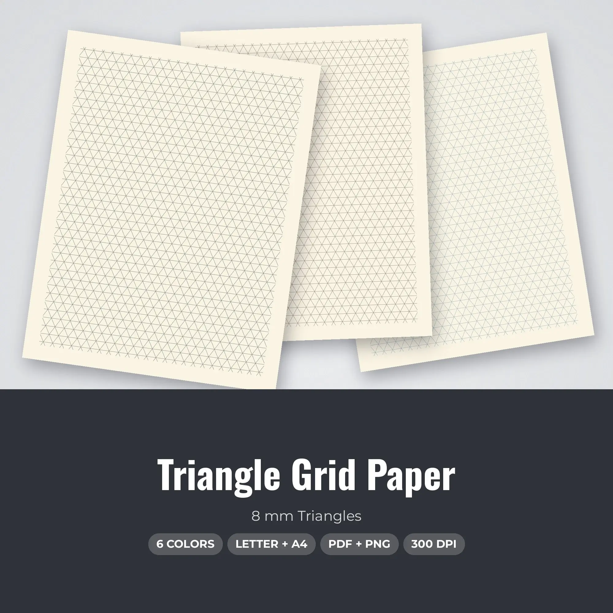 6 Color Triangle Grid Paper: 8 mm Triangles | PDF & PNG preview