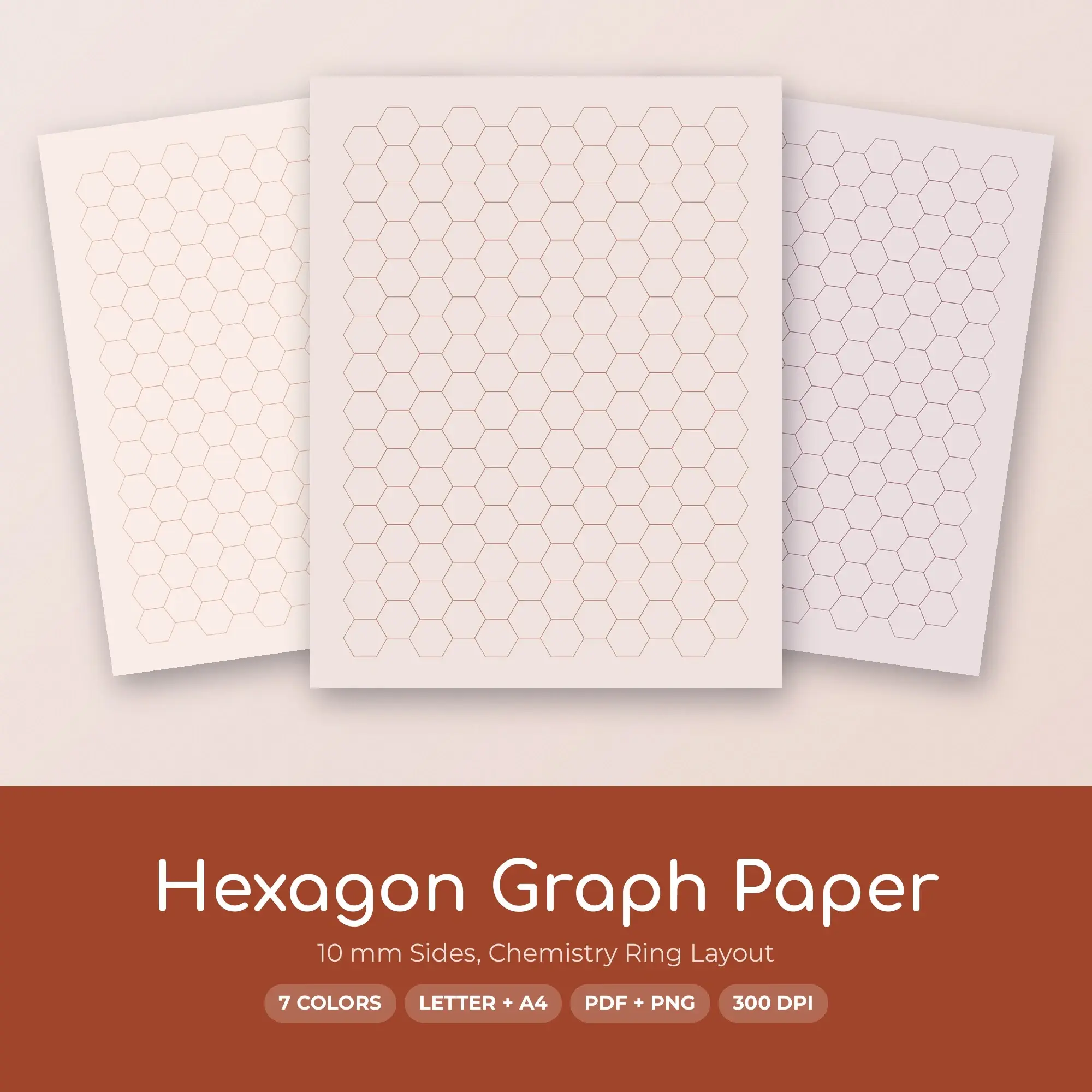 10 mm Sides Hexagon Graph Paper, Chemistry Ring Layout preview