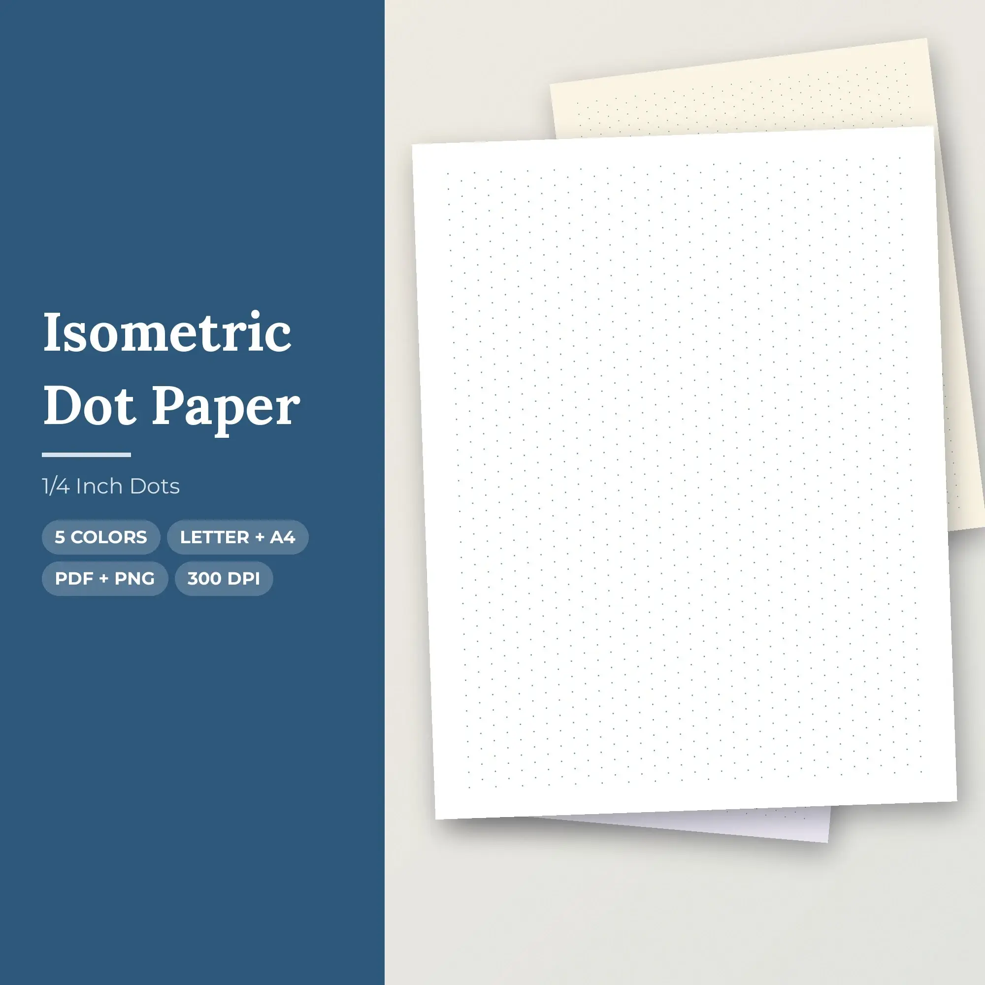 Isometric Dot Paper - 1/4 Inch Dots, 5 Colorways, PDF + PNG preview