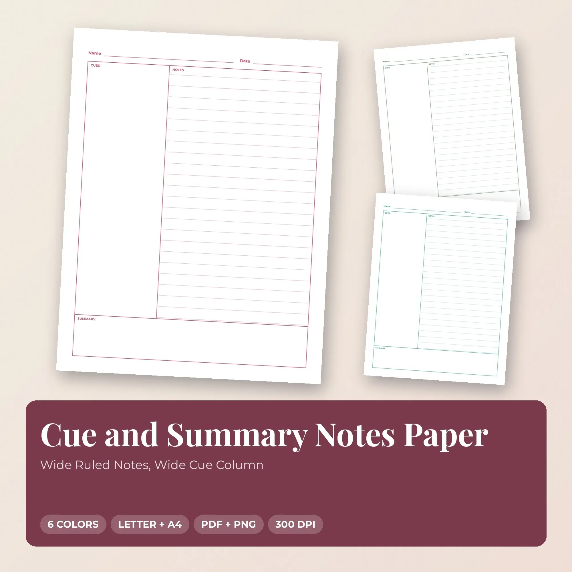 Wide Ruled Notes Cue and Summary Notes Paper, Wide Cue Column preview