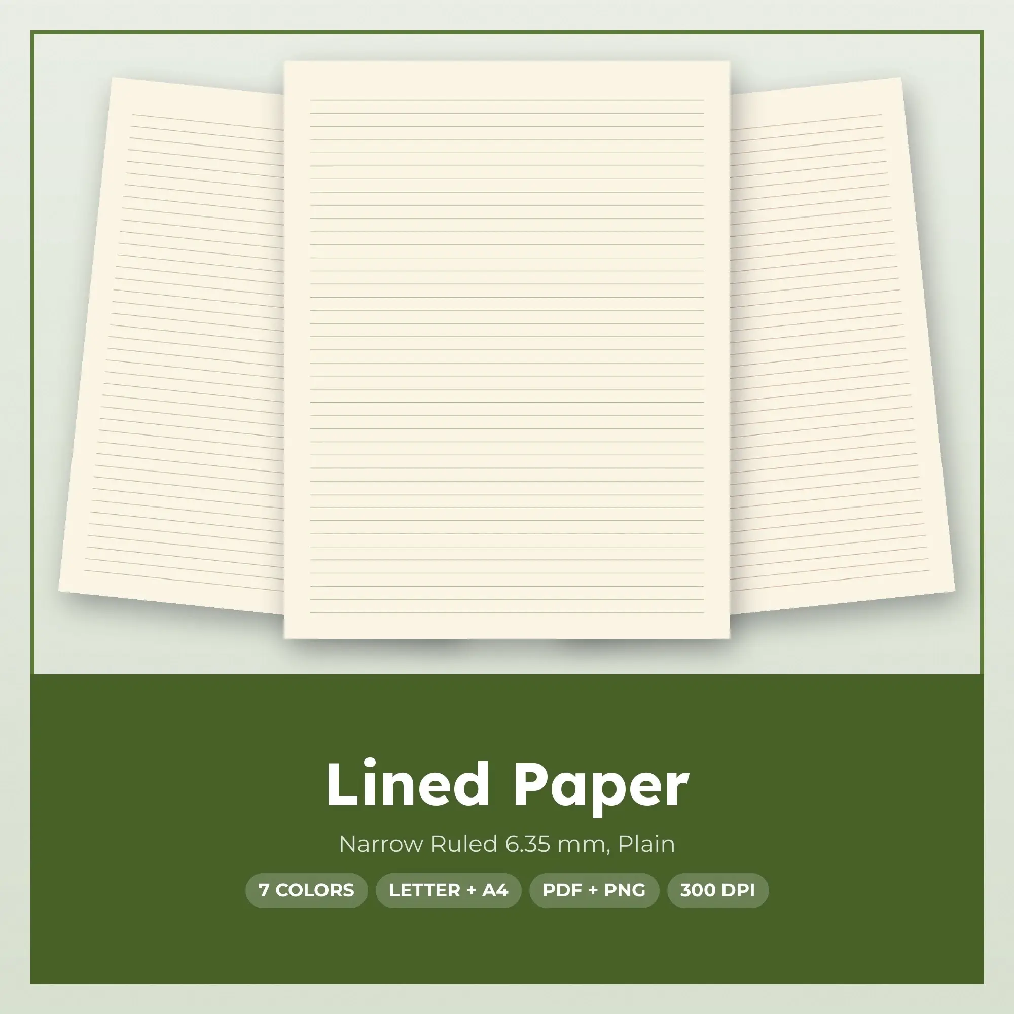 7 Color Lined Paper: Narrow Ruled 6.35 mm, Plain | PDF & PNG preview