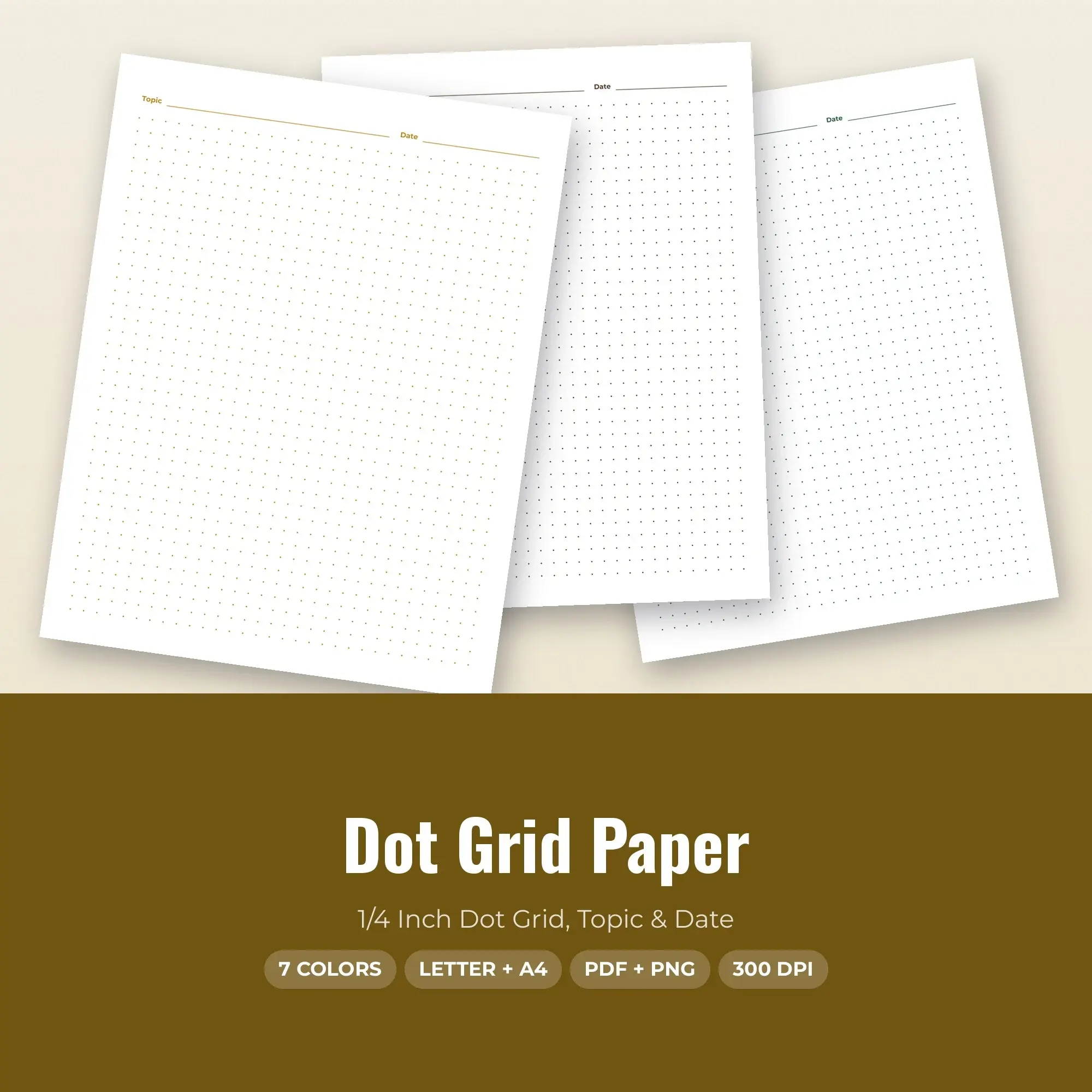 7 Color Dot Grid Paper: 1/4 Inch Dot Grid, Topic & Date | PDF & PNG preview
