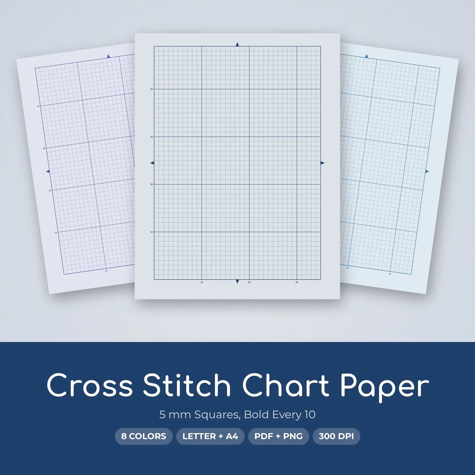 Cross Stitch Chart Paper Pack, 5 mm Squares, Bold Every 10 - PDF + PNG preview