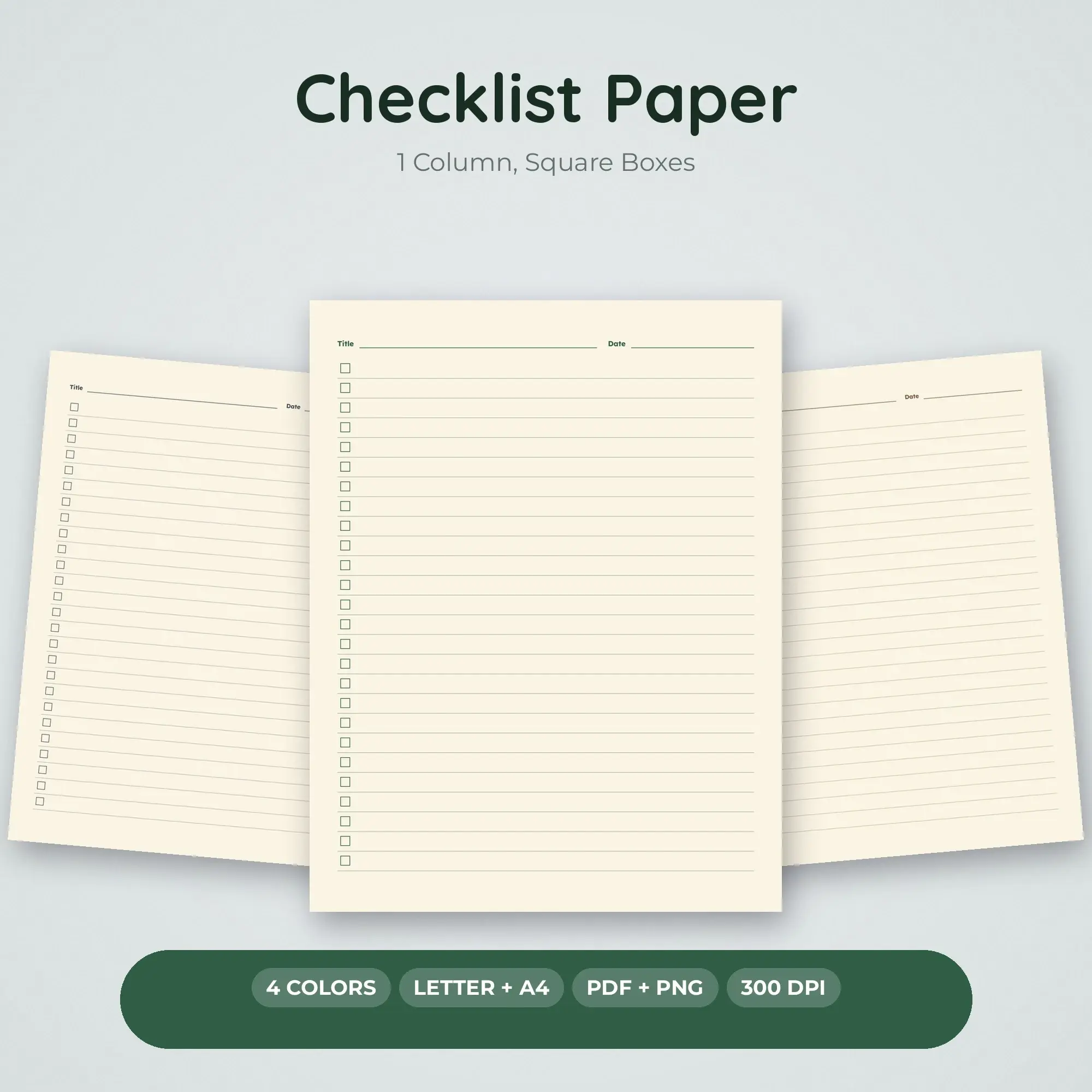 Checklist Paper Pack, 1 Column, Square Boxes - PDF + PNG preview