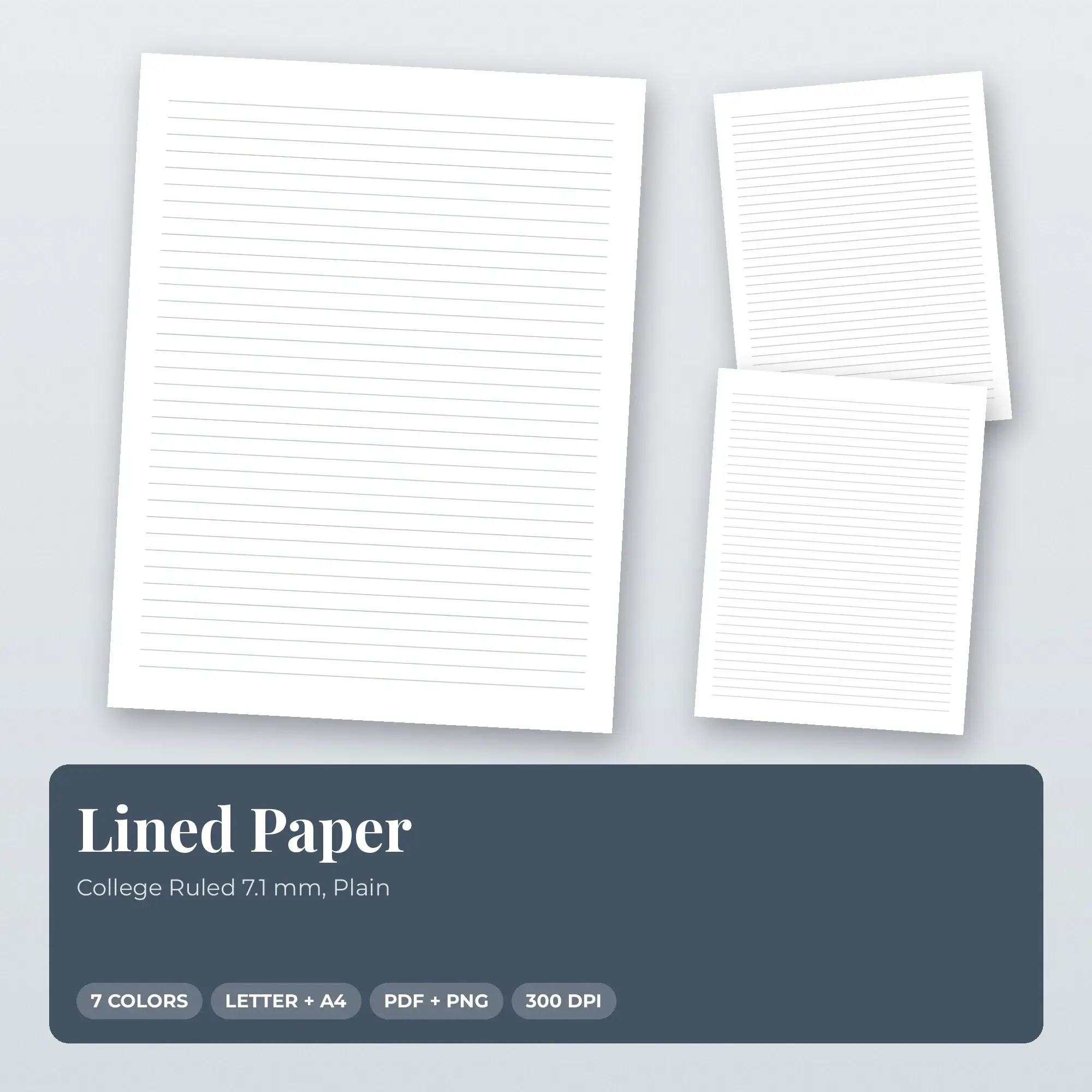 Neutral Lined Paper Pack - College Ruled 7.1 mm, Plain, 7 Colors preview