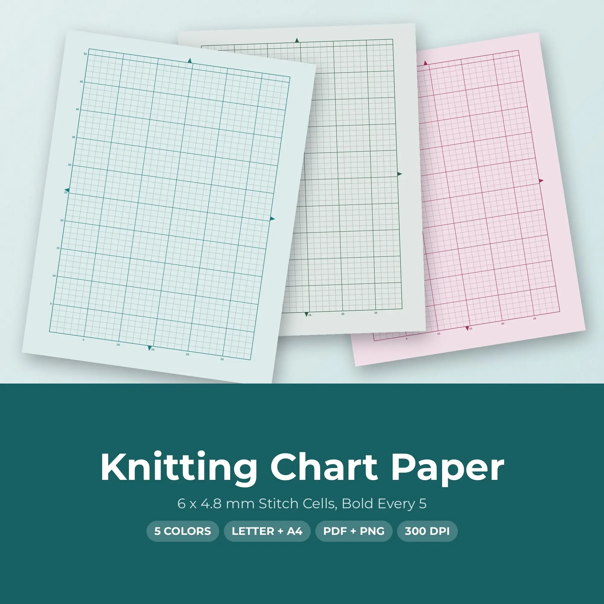 6 x 4.8 mm Stitch Cells Knitting Chart Paper, Bold Every 5, preview 1 of 2