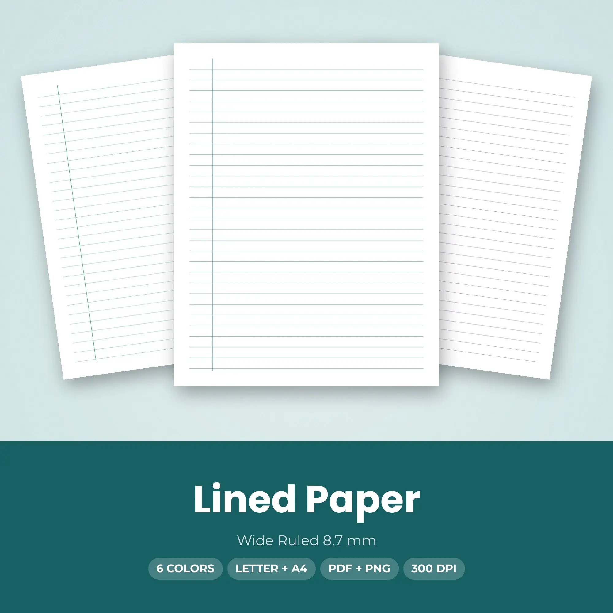 Cool Lined Paper Pack - Wide Ruled 8.7 mm, 6 Colors preview