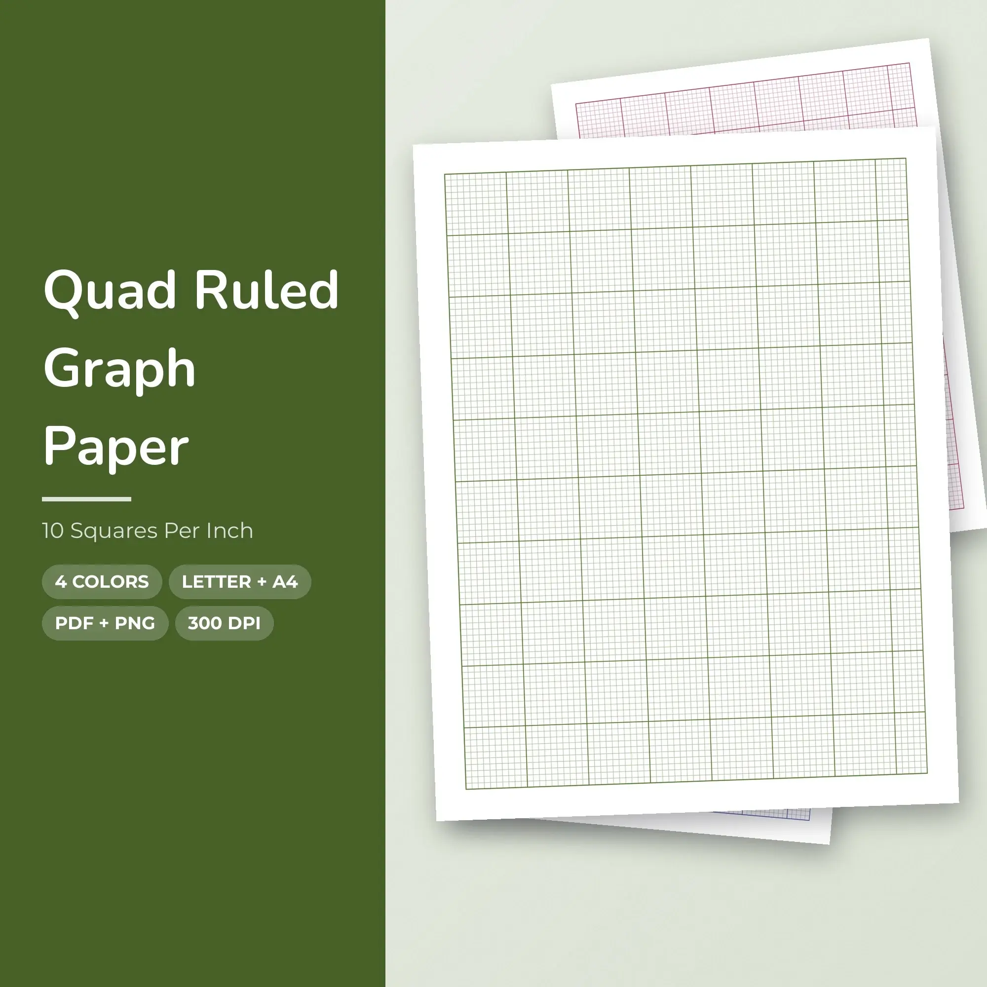 4 Color Quad Ruled Graph Paper: 10 Squares Per Inch | PDF & PNG preview