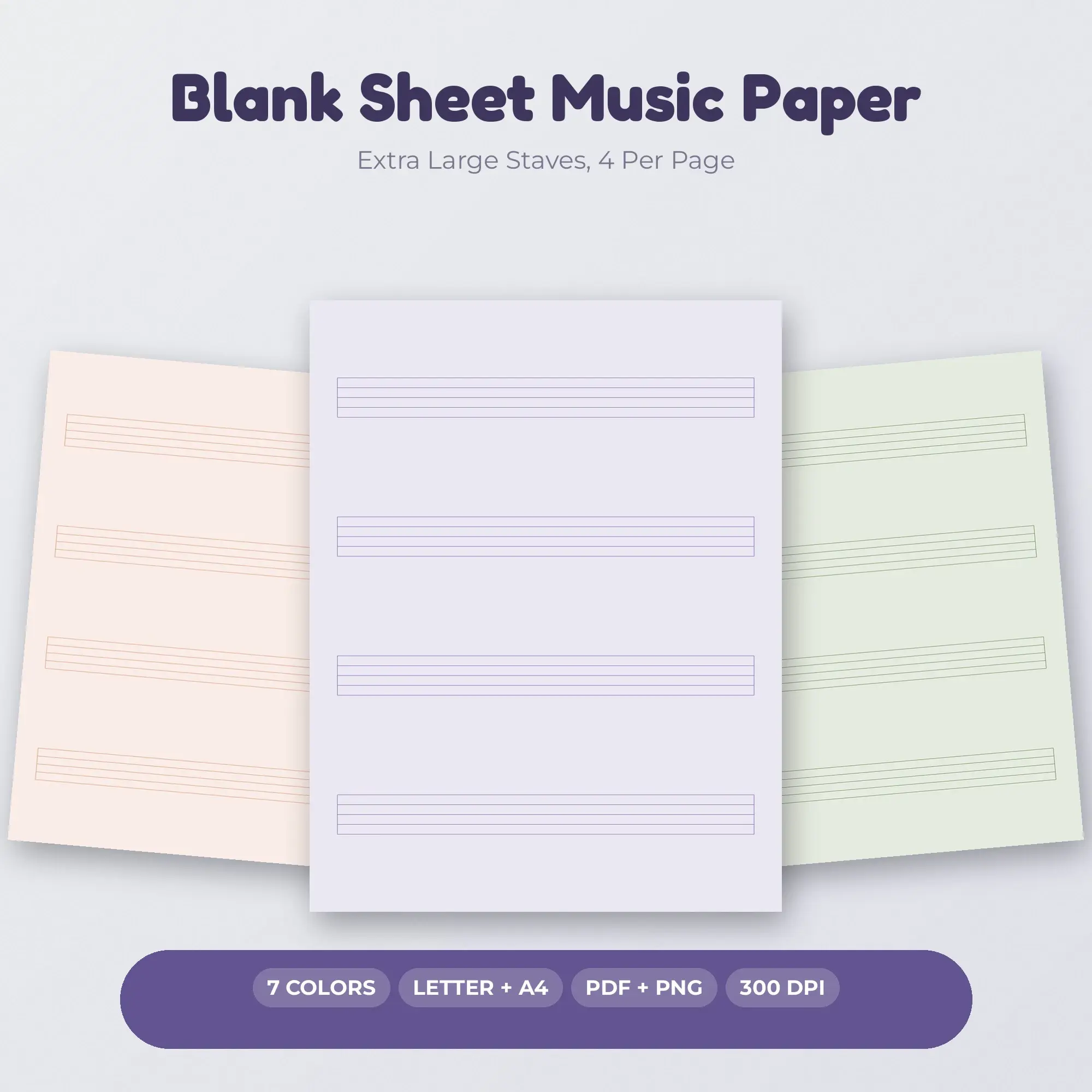 Extra Large Staves Blank Sheet Music Paper, 4 Per Page preview