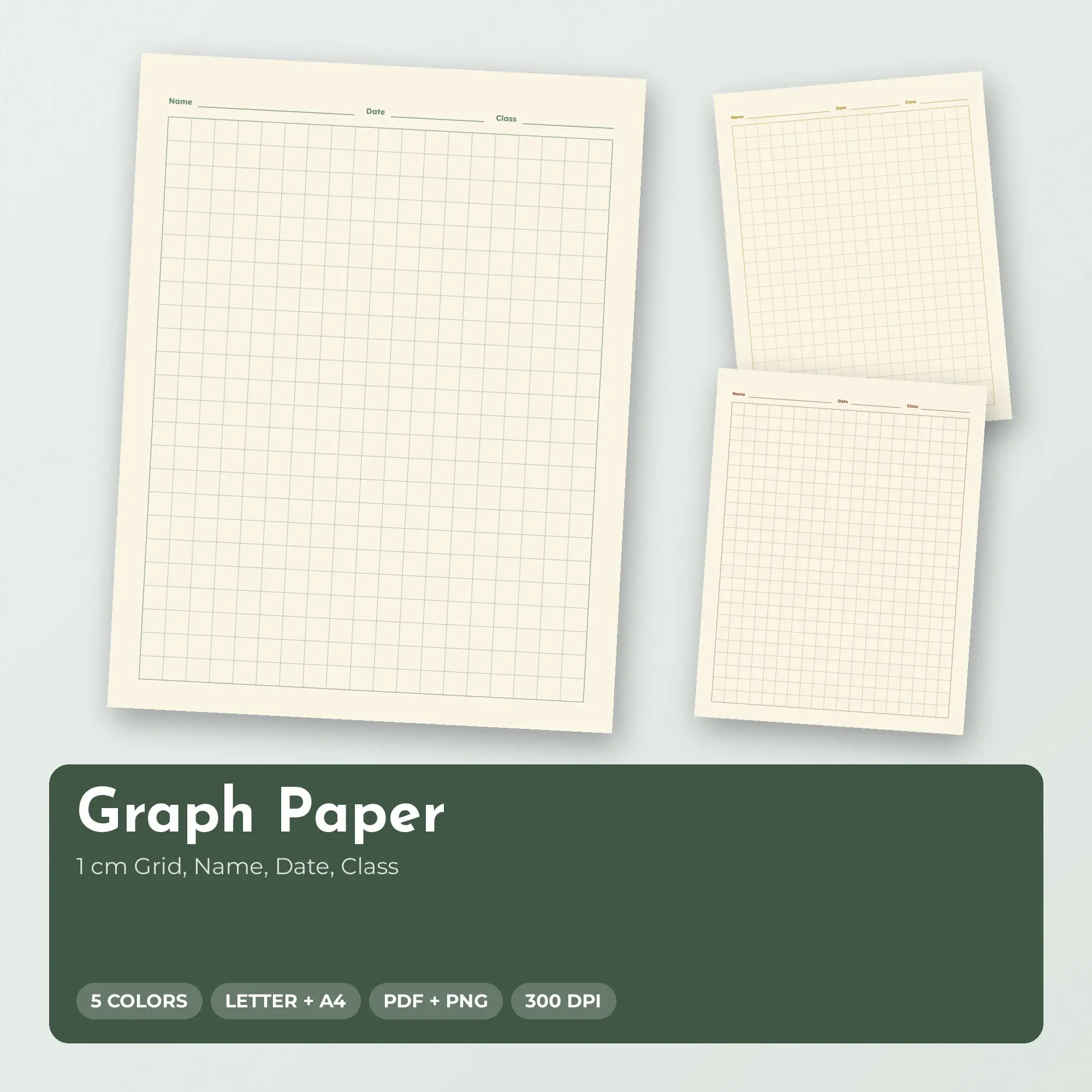 1 cm Grid Graph Paper, Name, Date, Class, Boho Colors, US Letter + A4 preview
