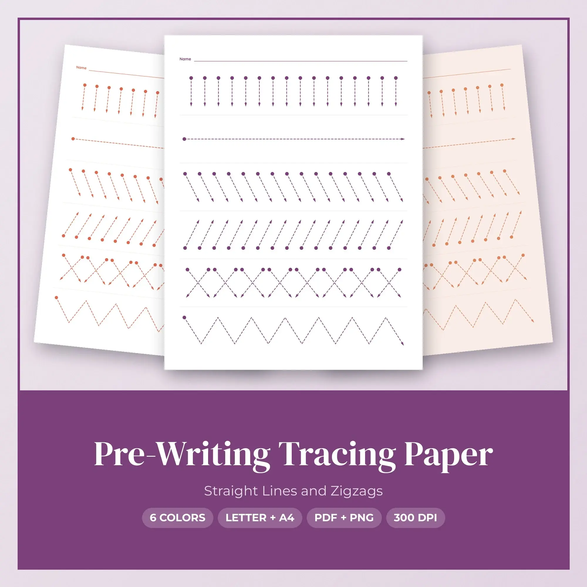Pre-Writing Tracing Paper Pack, Straight Lines and Zigzags - PDF + PNG preview