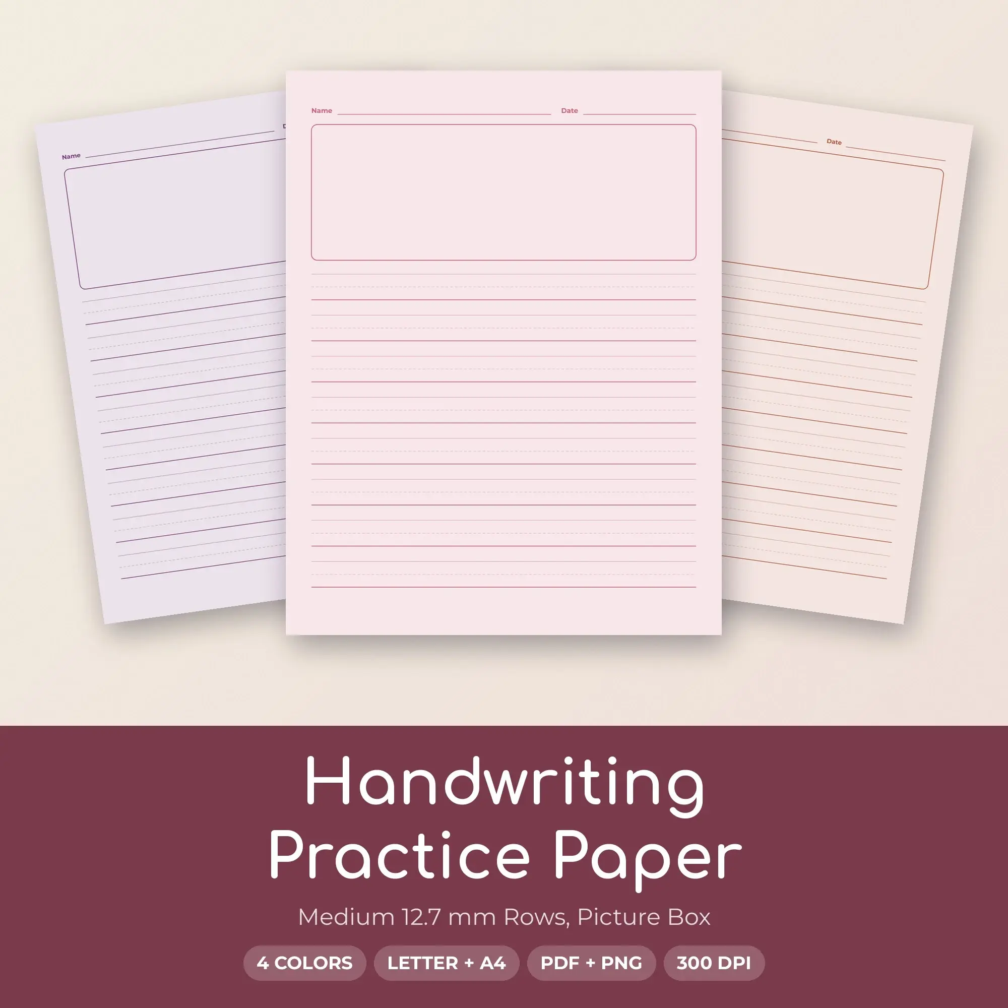 Medium 12.7 mm Rows Handwriting Practice Paper, Picture Box preview
