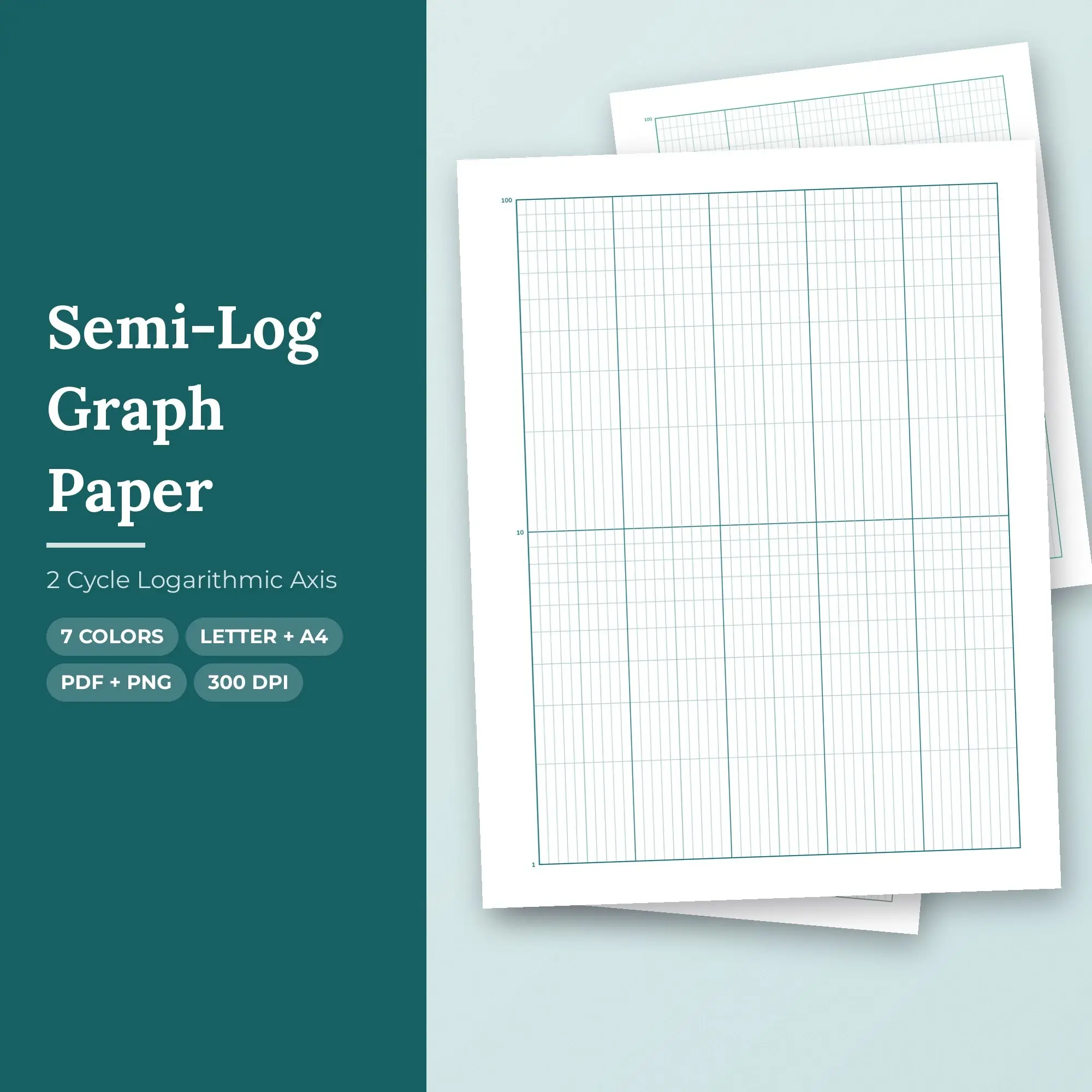 Semi-Log Graph Paper Pack, 2 Cycle Logarithmic Axis - PDF + PNG preview