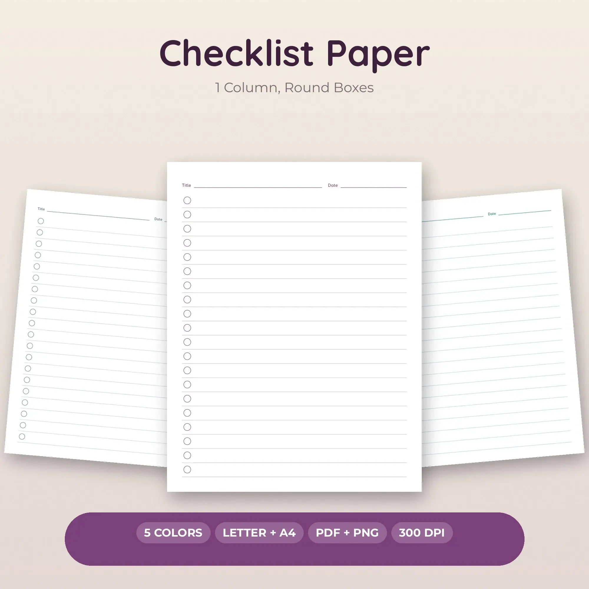 Midnight Checklist Paper Pack - 1 Column, Round Boxes, 5 Colors preview