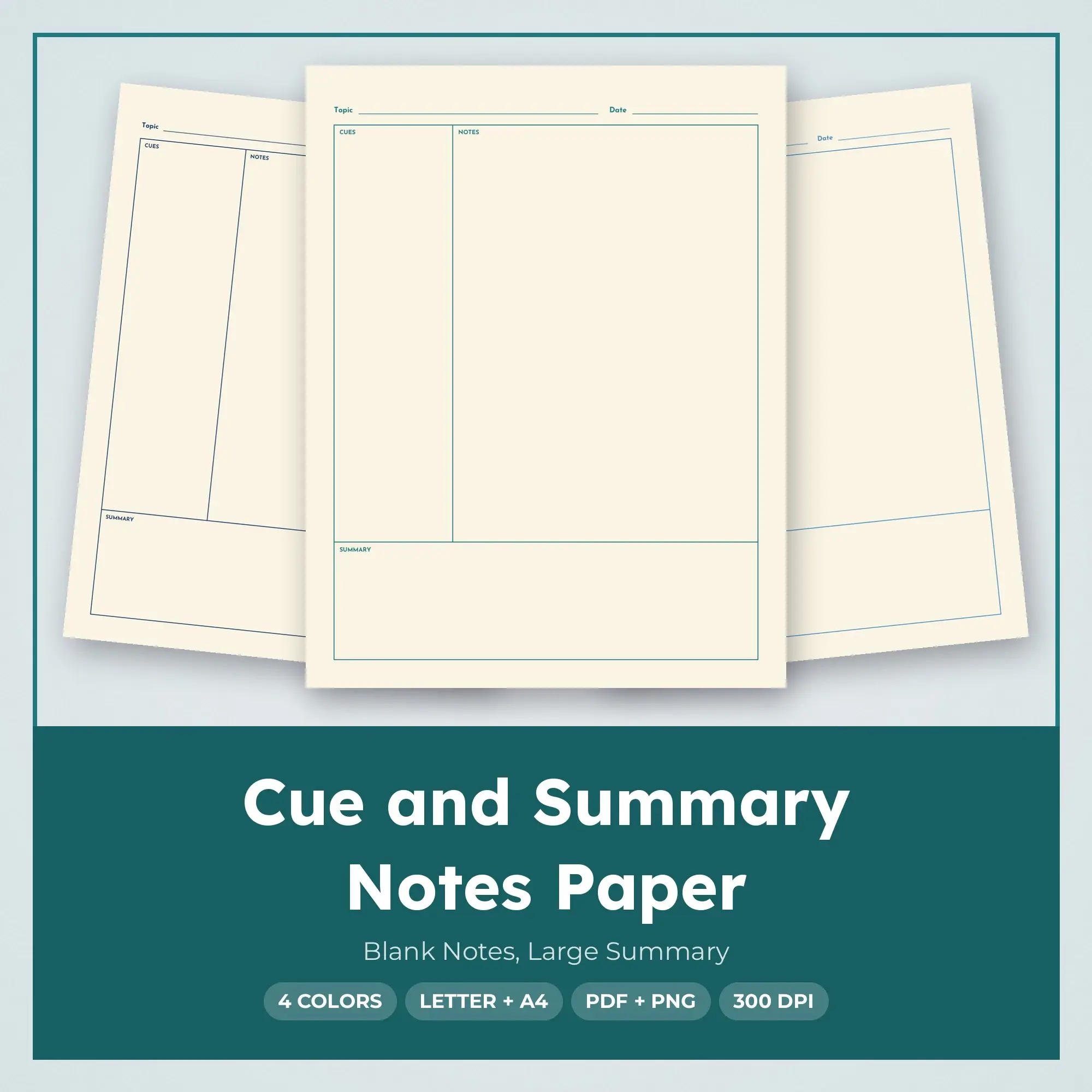 Blank Notes Cue and Summary Notes Paper, Large Summary preview