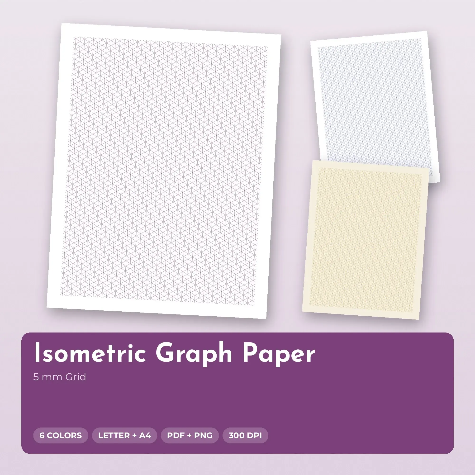 Printable Isometric Graph Paper, 5 mm Grid (Jewel Tone Palette) preview
