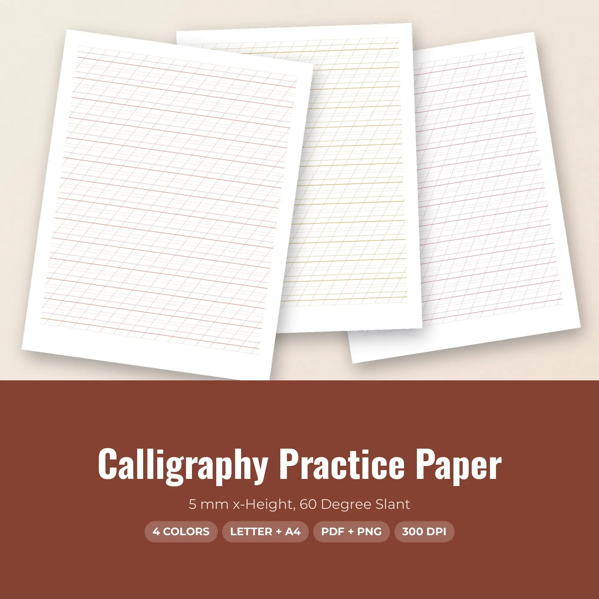 5 mm x-Height Calligraphy Practice Paper, 60 Degree Slant preview