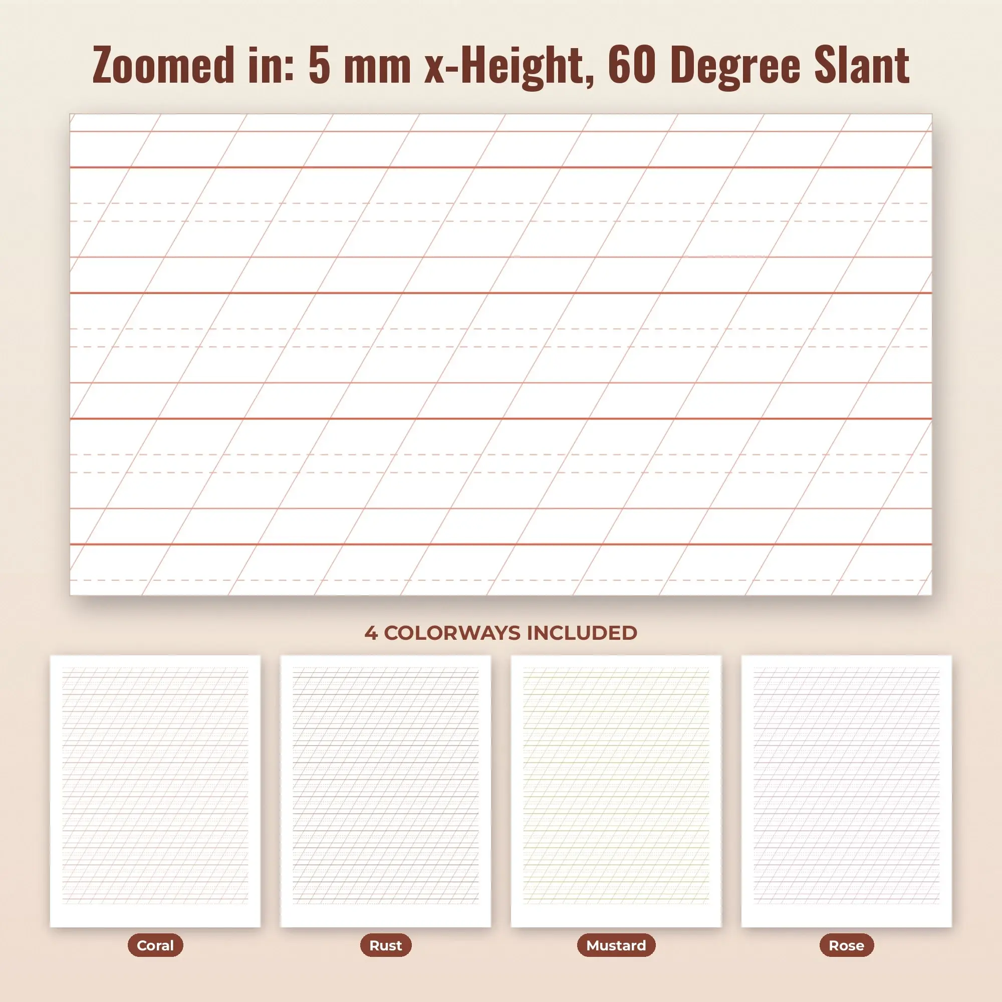 5 mm x-Height Calligraphy Practice Paper, 60 Degree Slant, preview 2 of 2