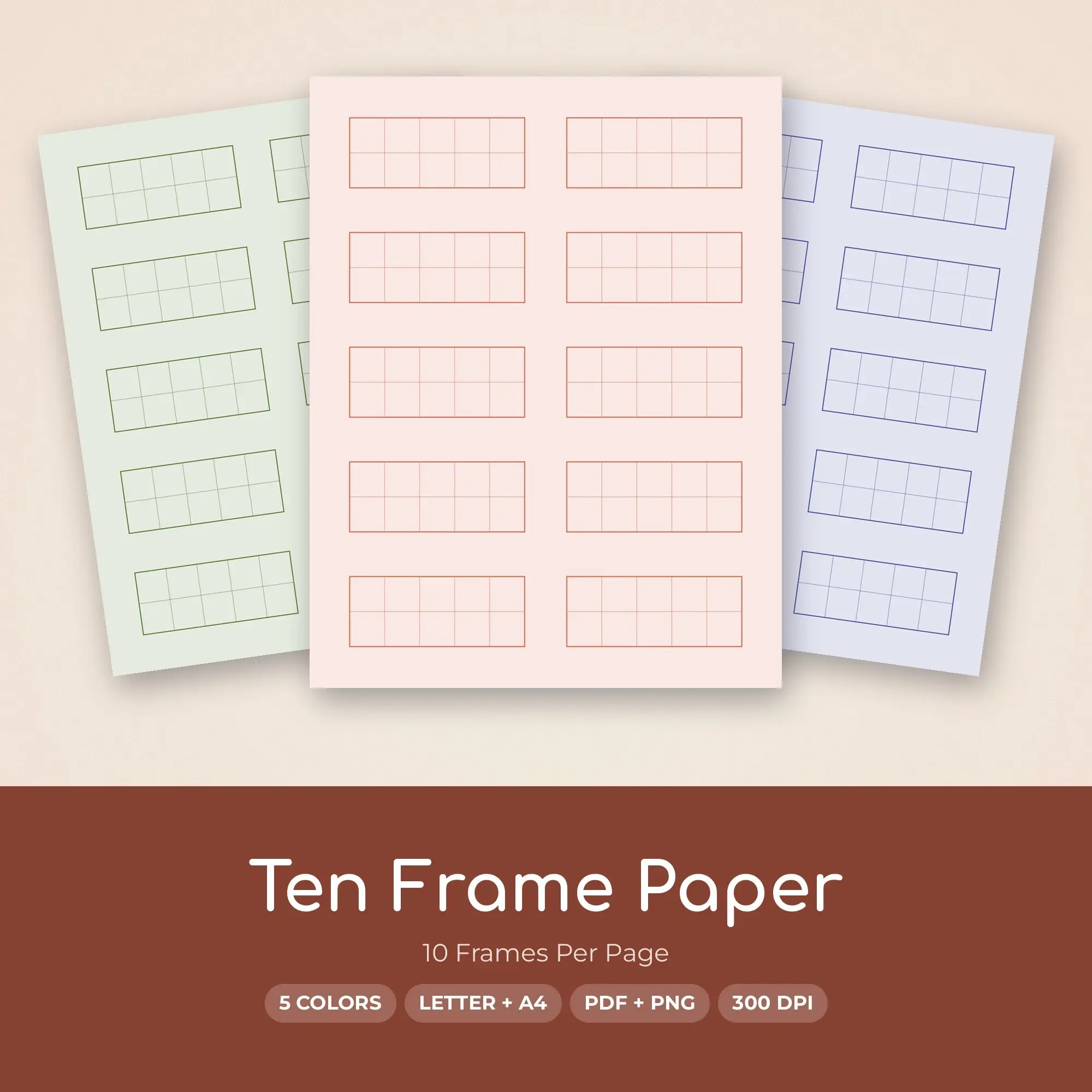 10 Frames Per Page Ten Frame Paper, Rainbow Colors, US Letter + A4 preview