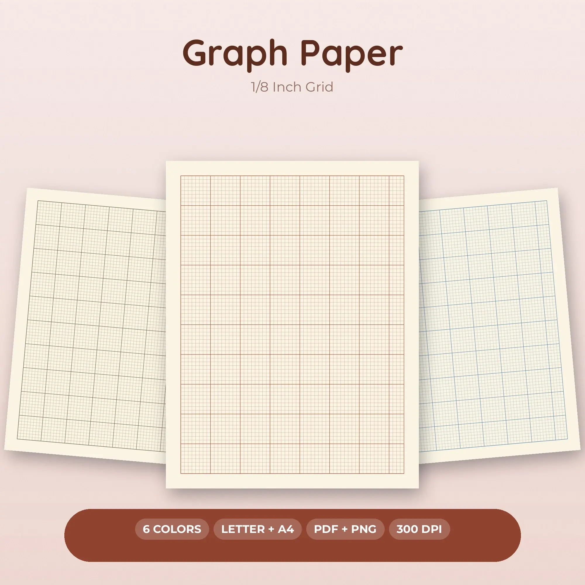 1/8 Inch Grid Graph Paper - 6 Boho Papers, A4 + Letter preview