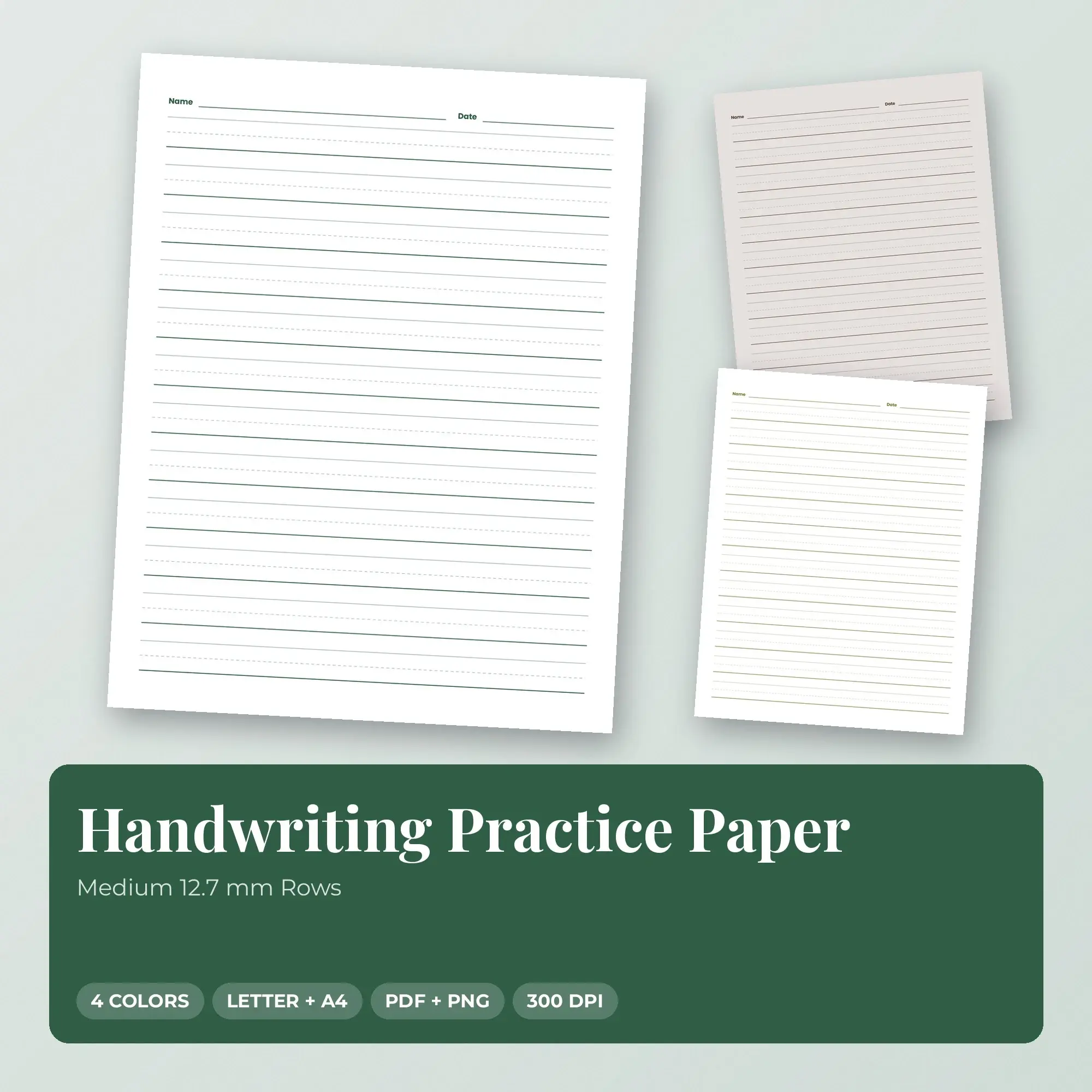 4 Color Handwriting Practice Paper: Medium 12.7 mm Rows | PDF & PNG preview