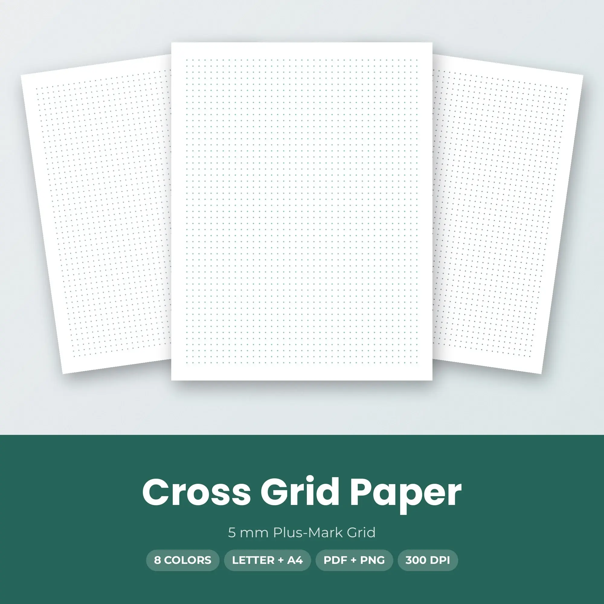 Cross Grid Paper Printable, 5 mm Plus-Mark Grid - 8 Colors PDF + PNG preview