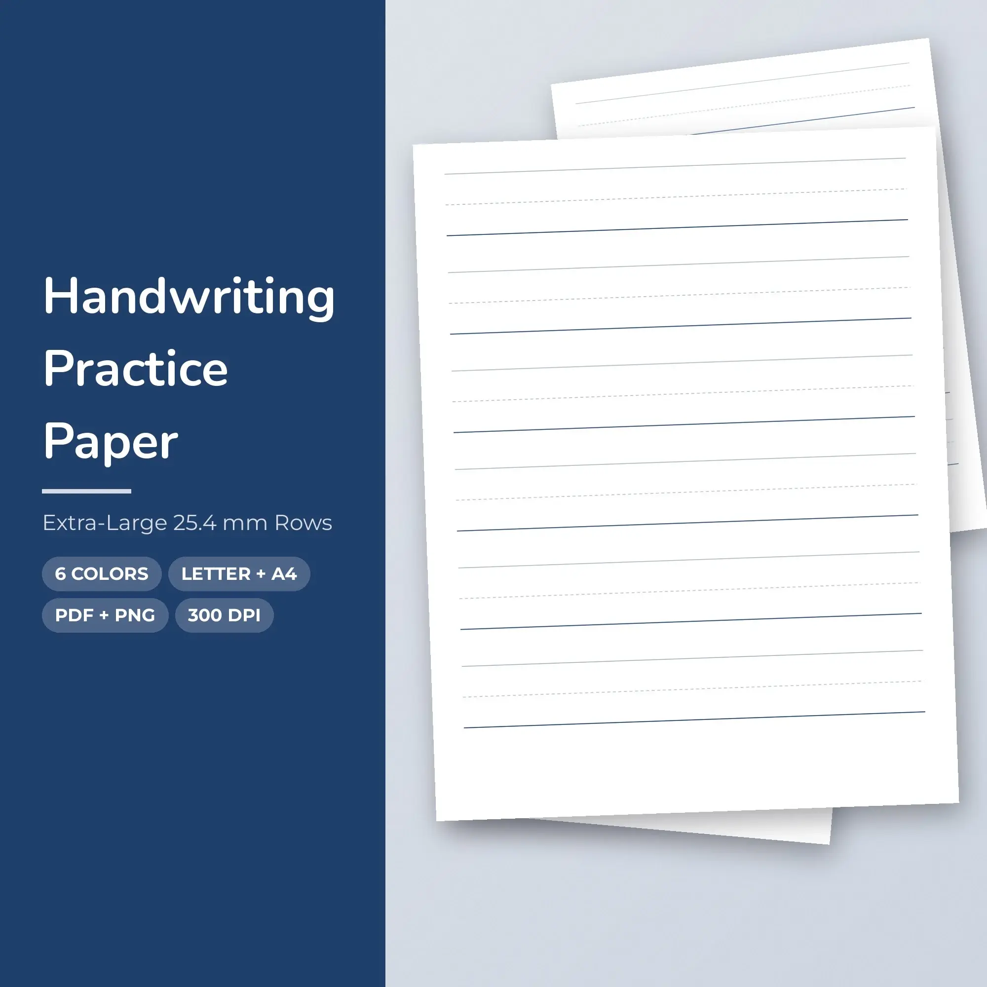Handwriting Practice Paper Pack, Extra-Large 25.4 mm Rows - PDF + PNG preview