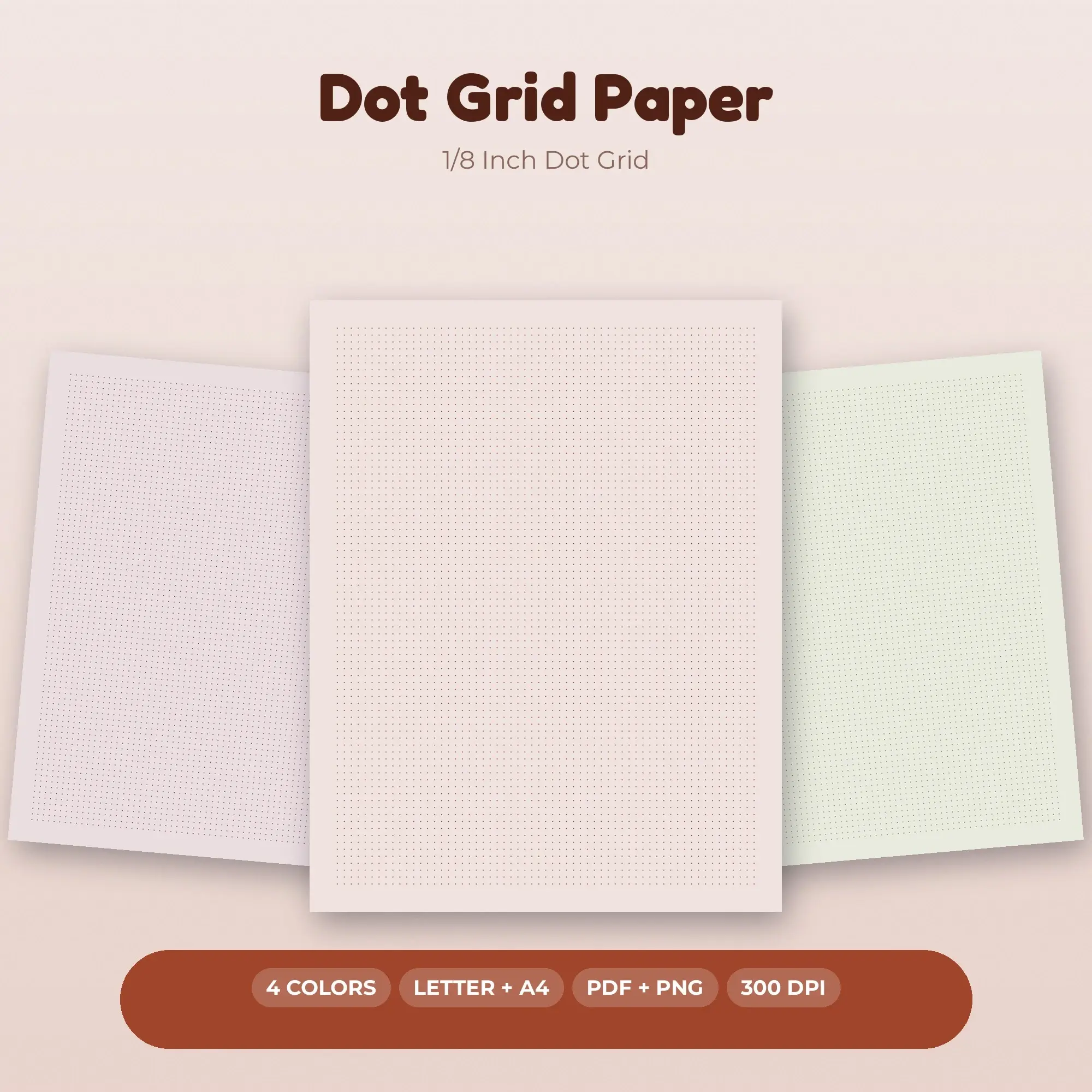 Dot Grid Paper - 1/8 Inch Dot Grid, 4 Colorways, PDF + PNG preview