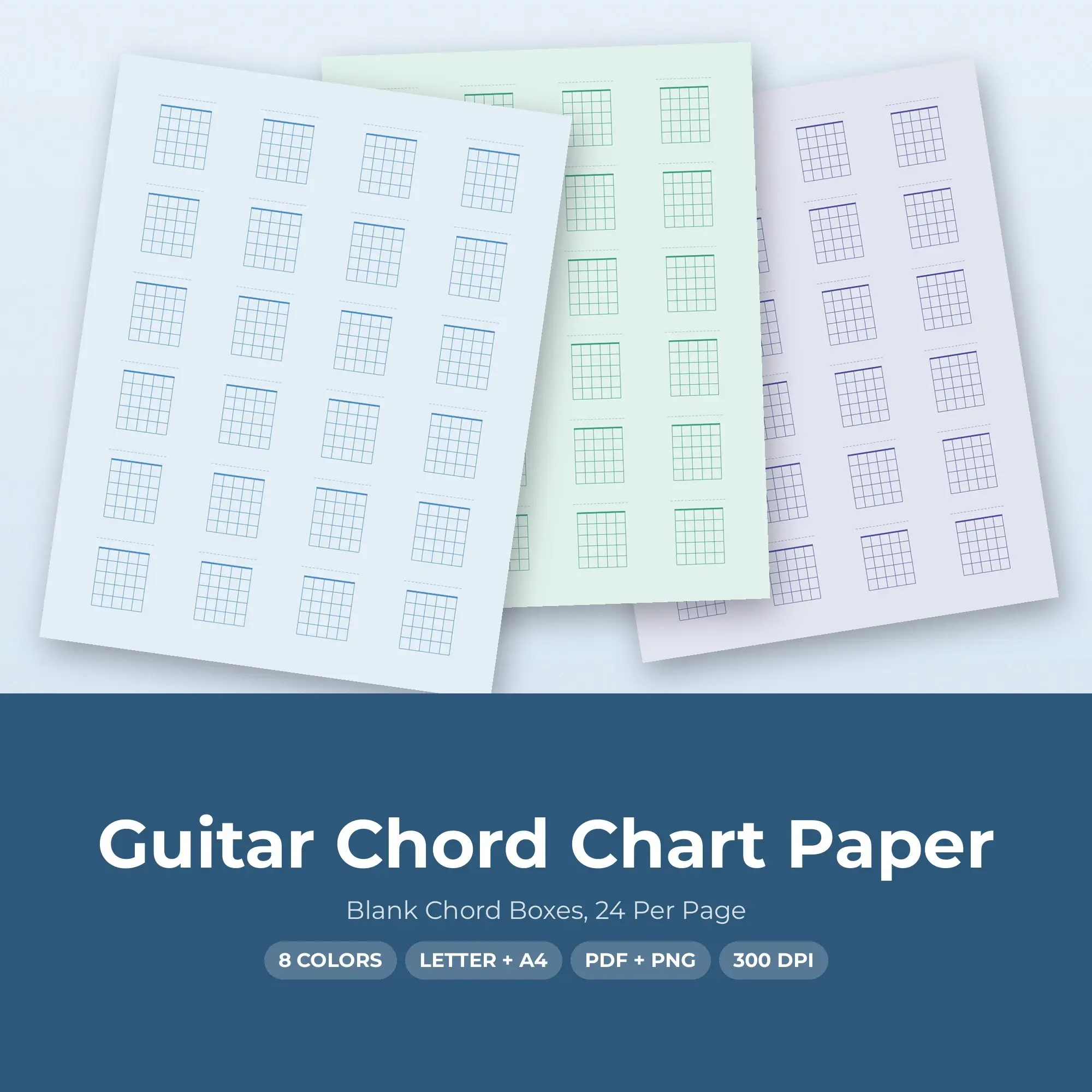 Blank Chord Boxes Guitar Chord Chart Paper, 24 Per Page preview