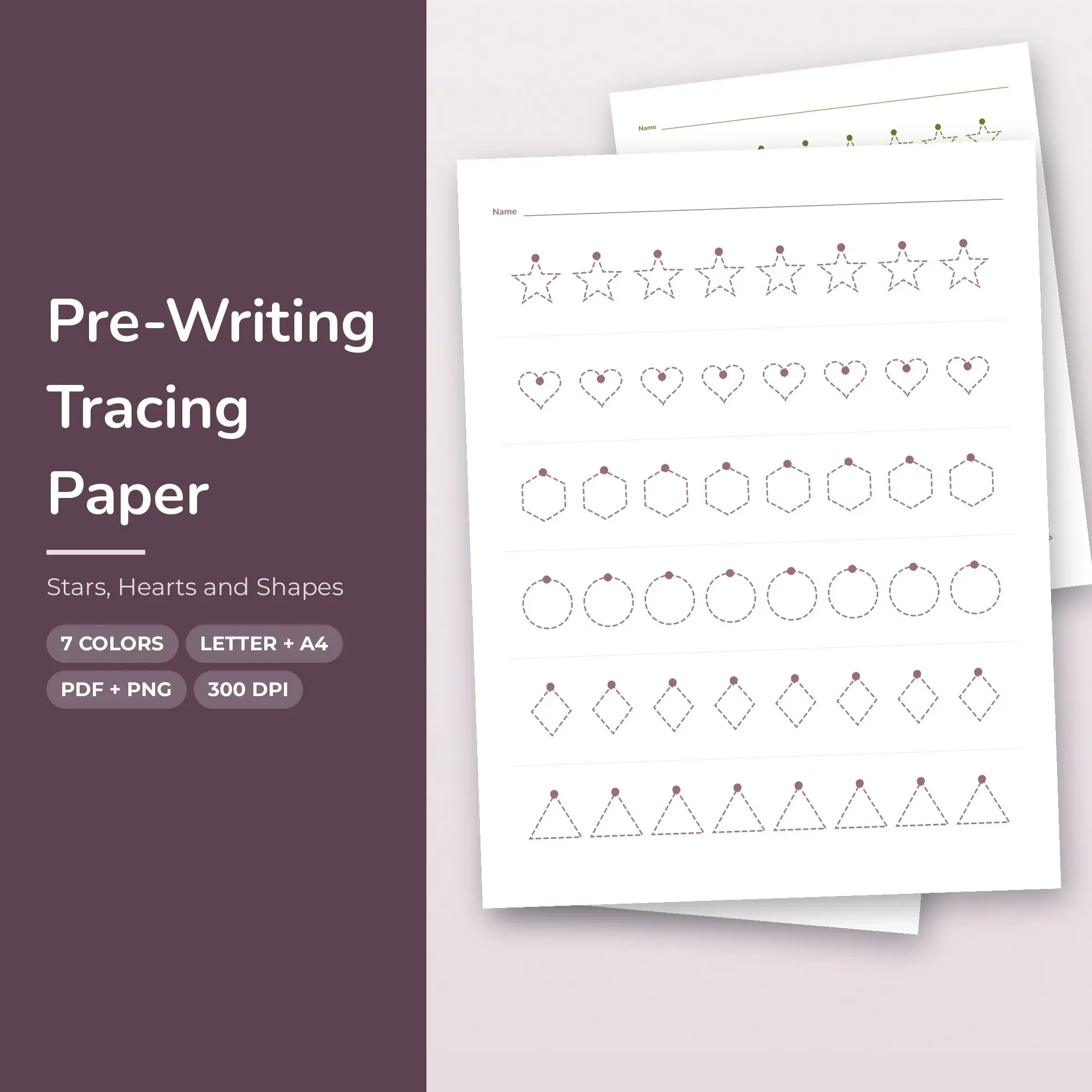 Pre-Writing Tracing Paper Pack, Stars, Hearts and Shapes - PDF + PNG preview