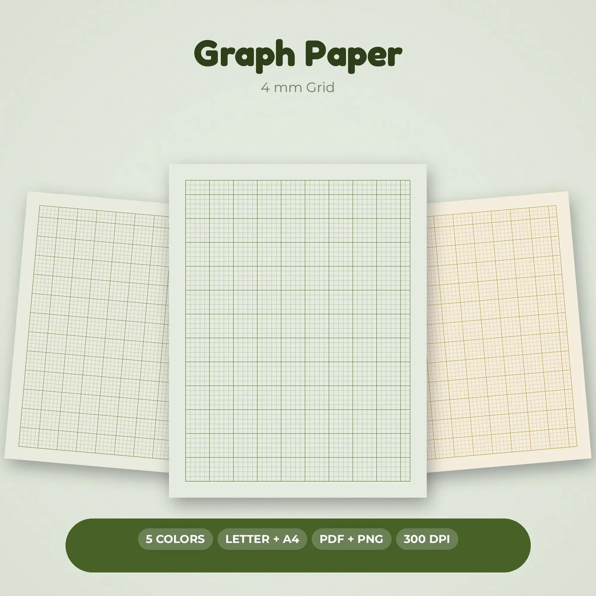 Graph Paper - 4 mm Grid, 5 Colorways, PDF + PNG preview