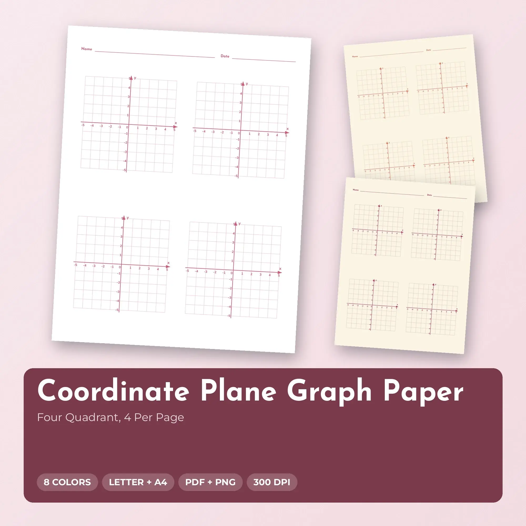 Four Quadrant Coordinate Plane Graph Paper, 4 Per Page preview