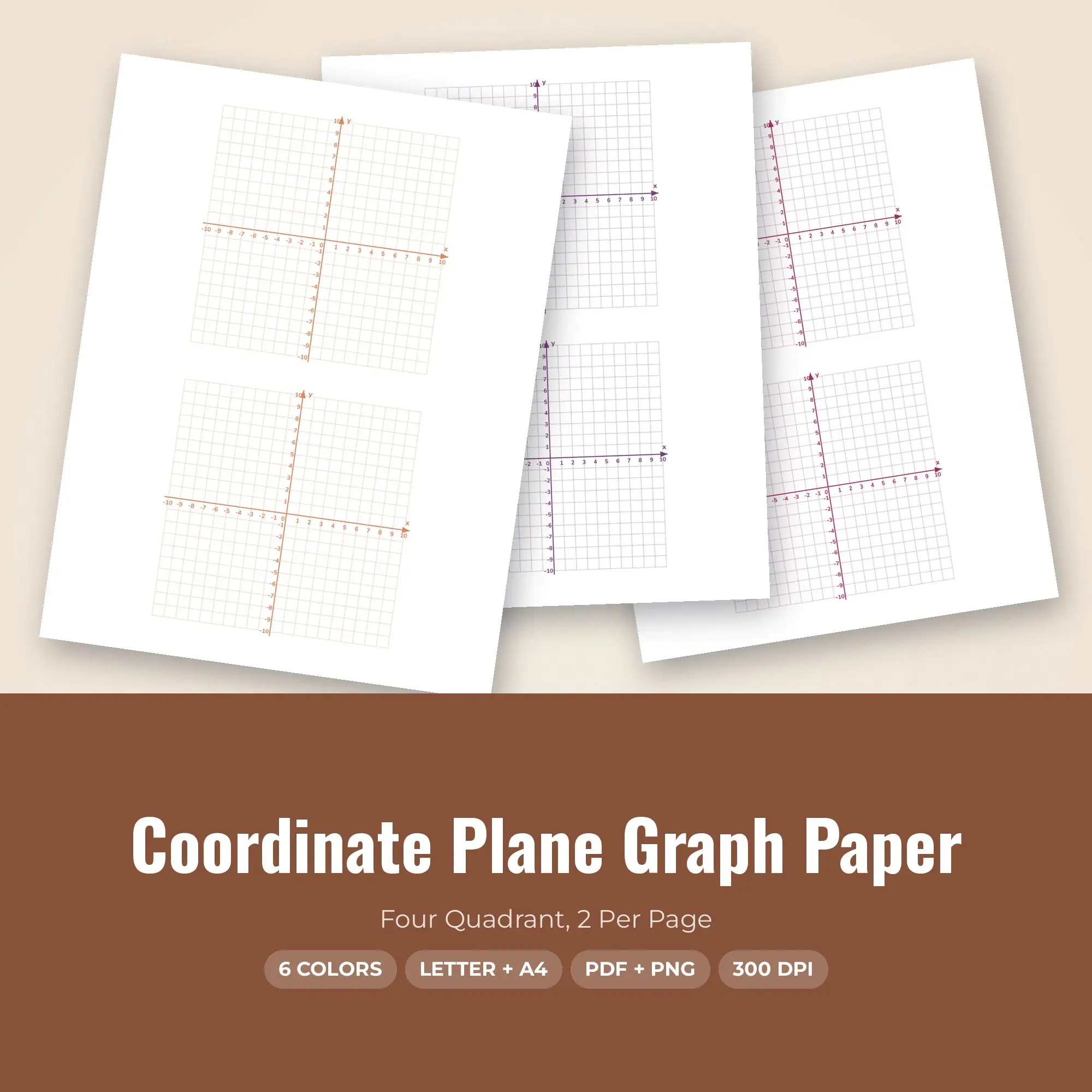 Four Quadrant Coordinate Plane Graph Paper, 2 Per Page preview