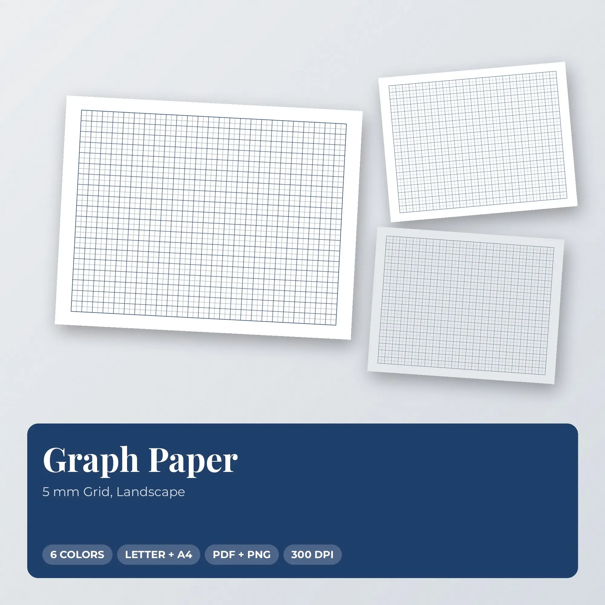 5 mm Grid Graph Paper, Landscape Printable PDF, 6 Color Set preview